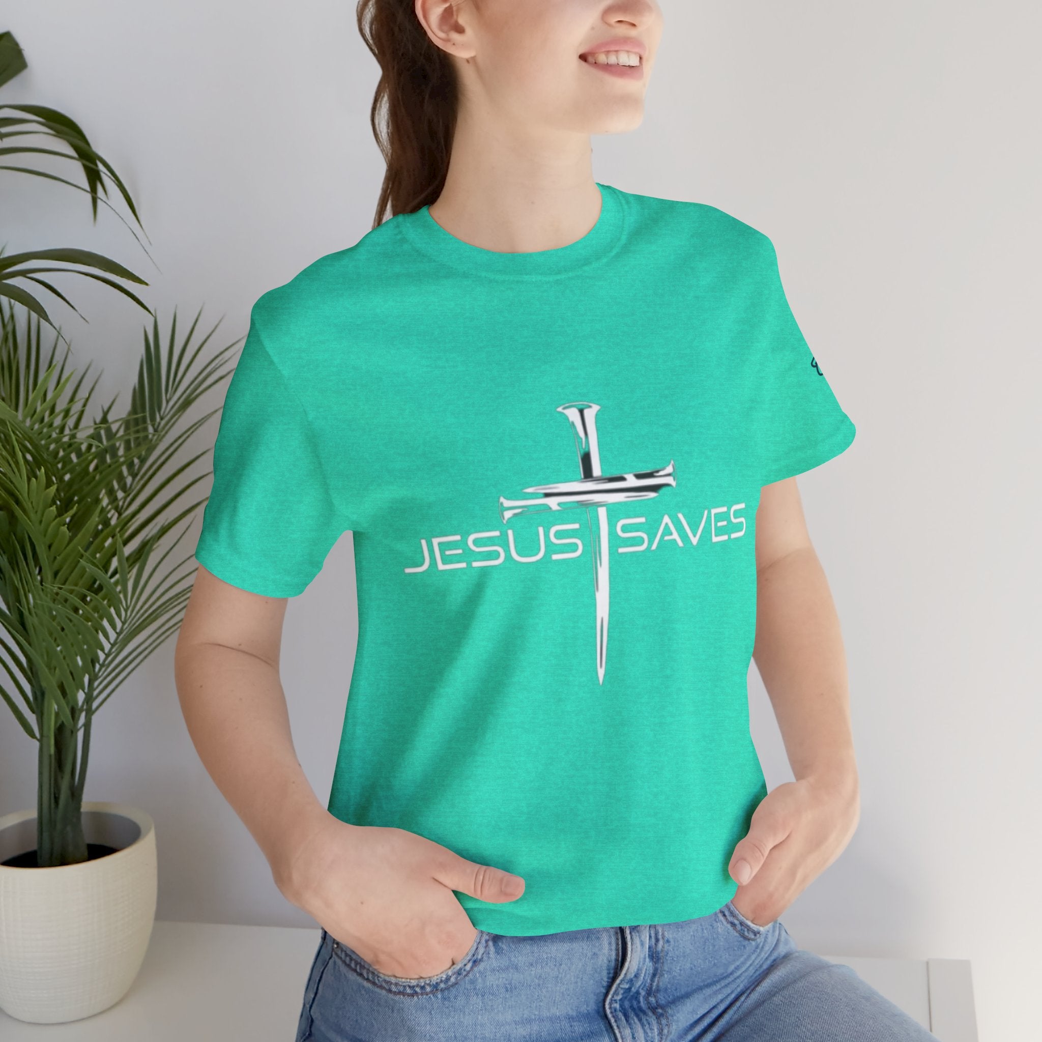 Jesus Saves T-shirt – 3 Nails Crucifix Cross Christian T-shirt for Redemption Faith & Bold Salvation Printify