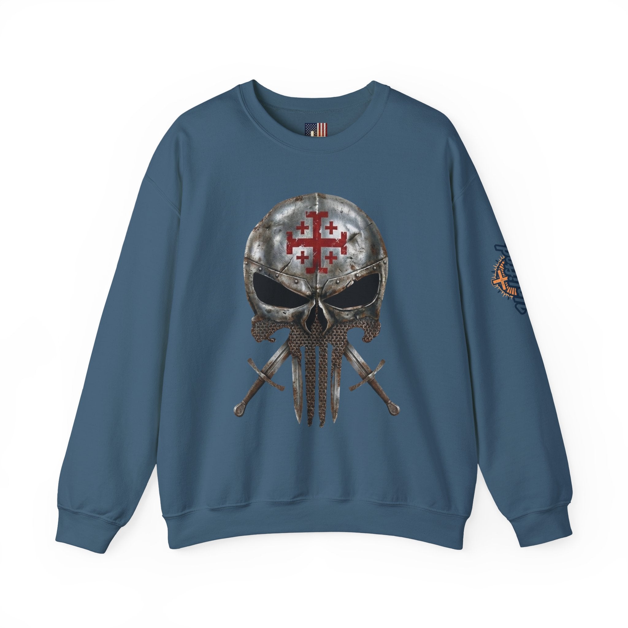 Crusader Knight Christian Skull Sweatshirt - Warrior Armor of God Sweatshirt Printify