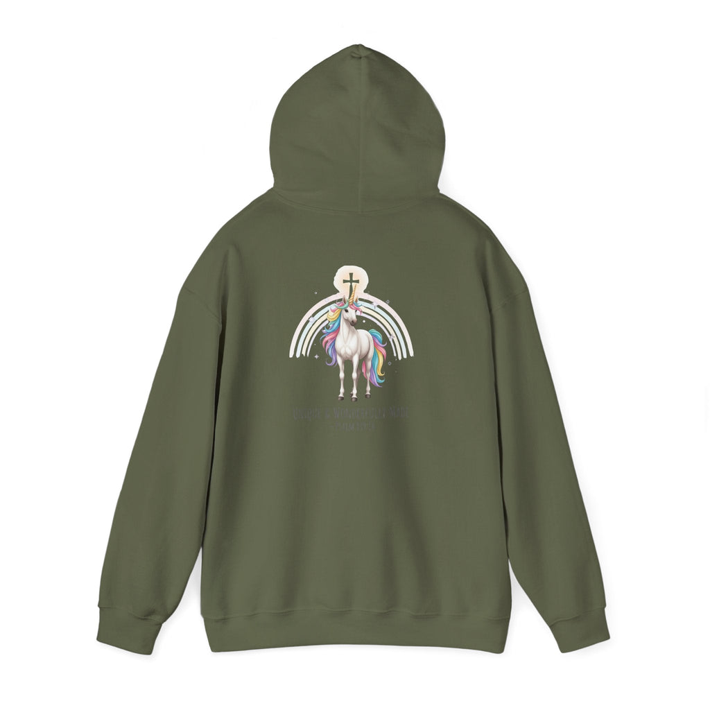 Unique Unicorn Hoodie – Rainbow Cross Psalm 139:14 Christian Hoodie for Wonderfully Made Printify