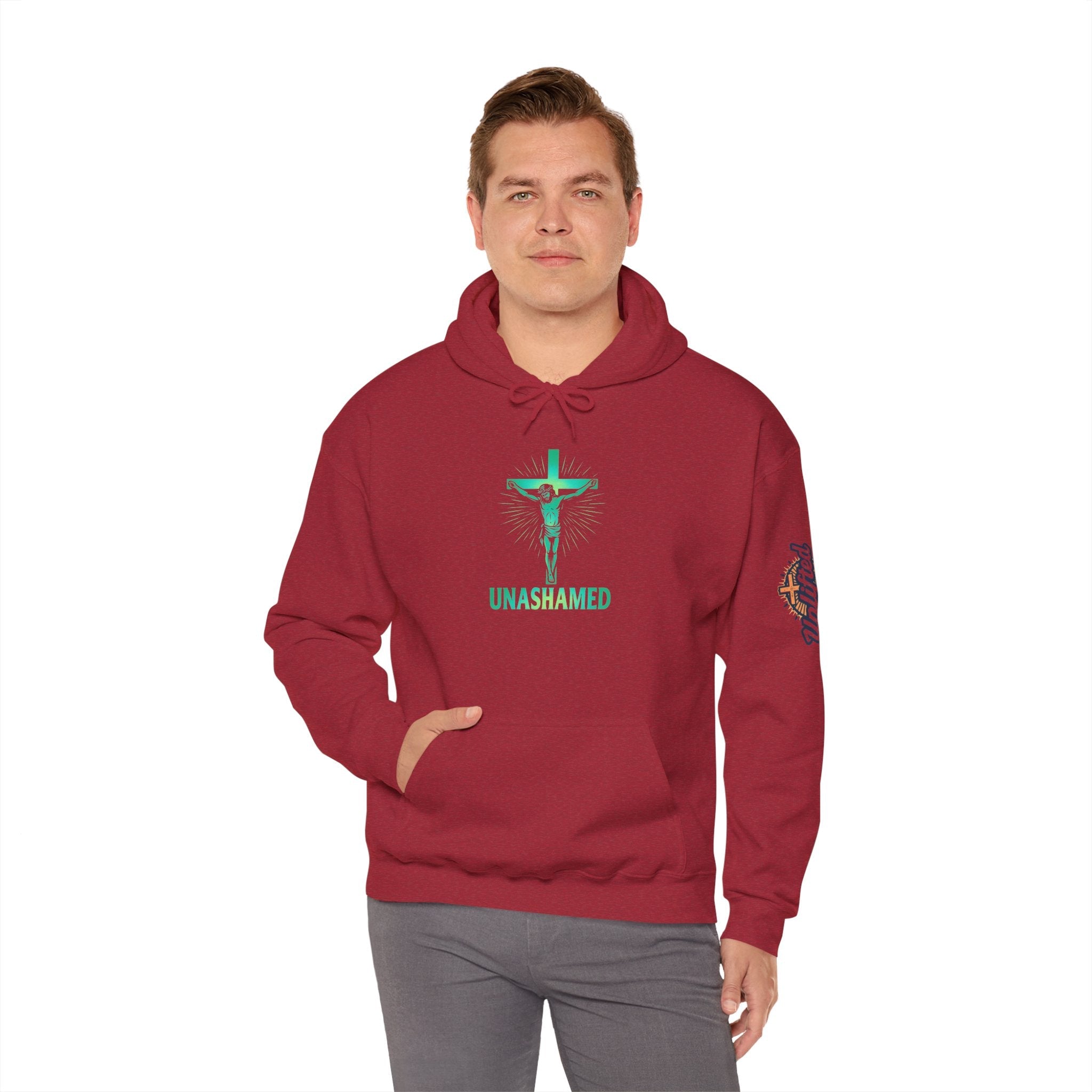 Unashamed Hoodie – Romans 1:16 Crucifixion Christian Hoodie for Bold Unwavering Faith Printify