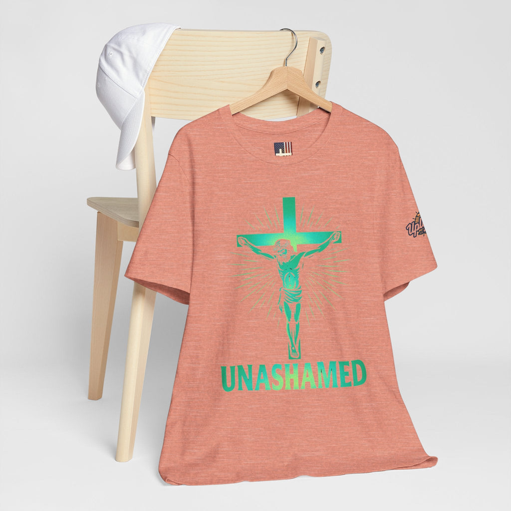 Unashamed T-shirt – Romans 1:16 Crucifixion Christian t-shirt for Bold Unwavering Faith Printify