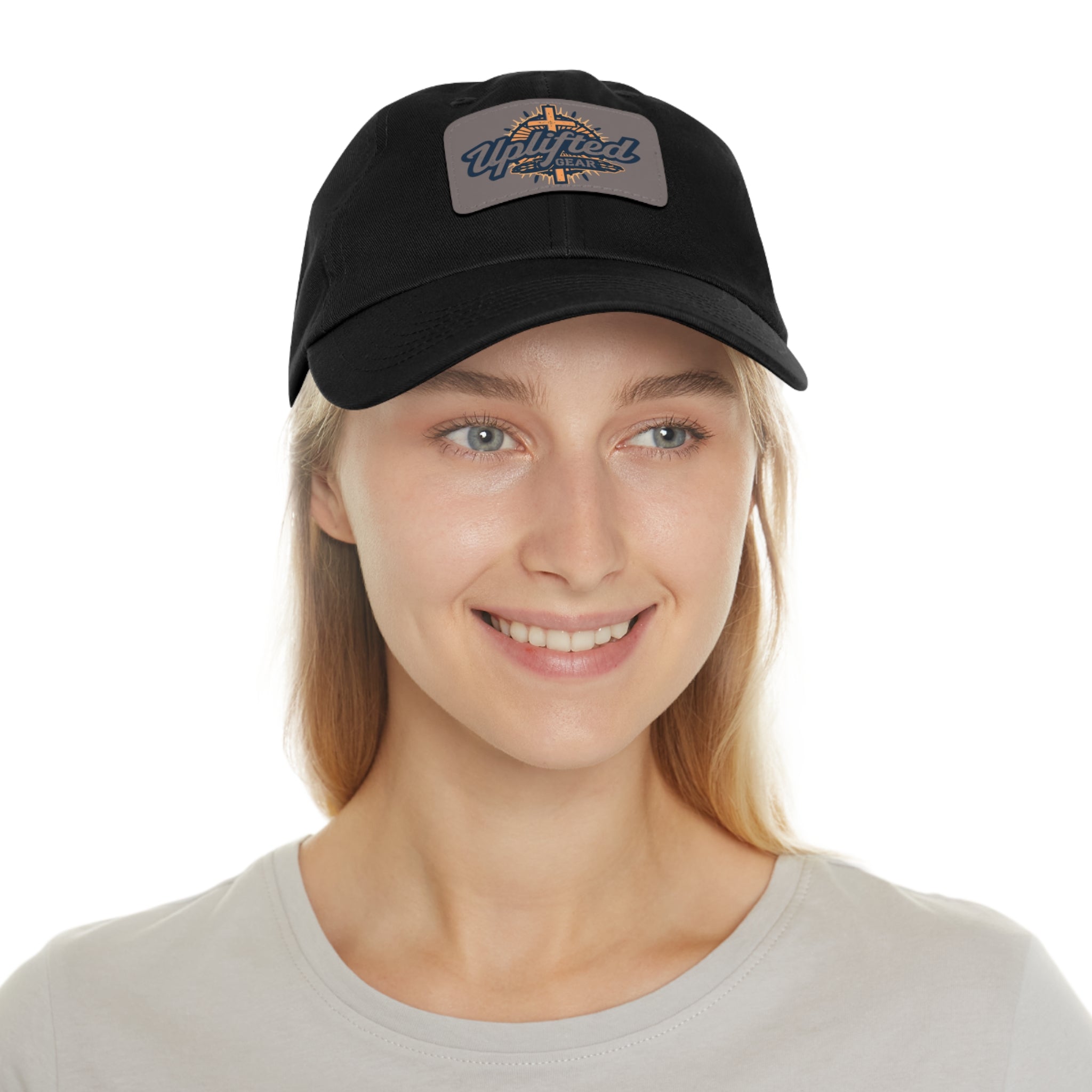 Uplifted Gear Leather Patch Dad Hat — Vintage Aviation Logo Cap Printify