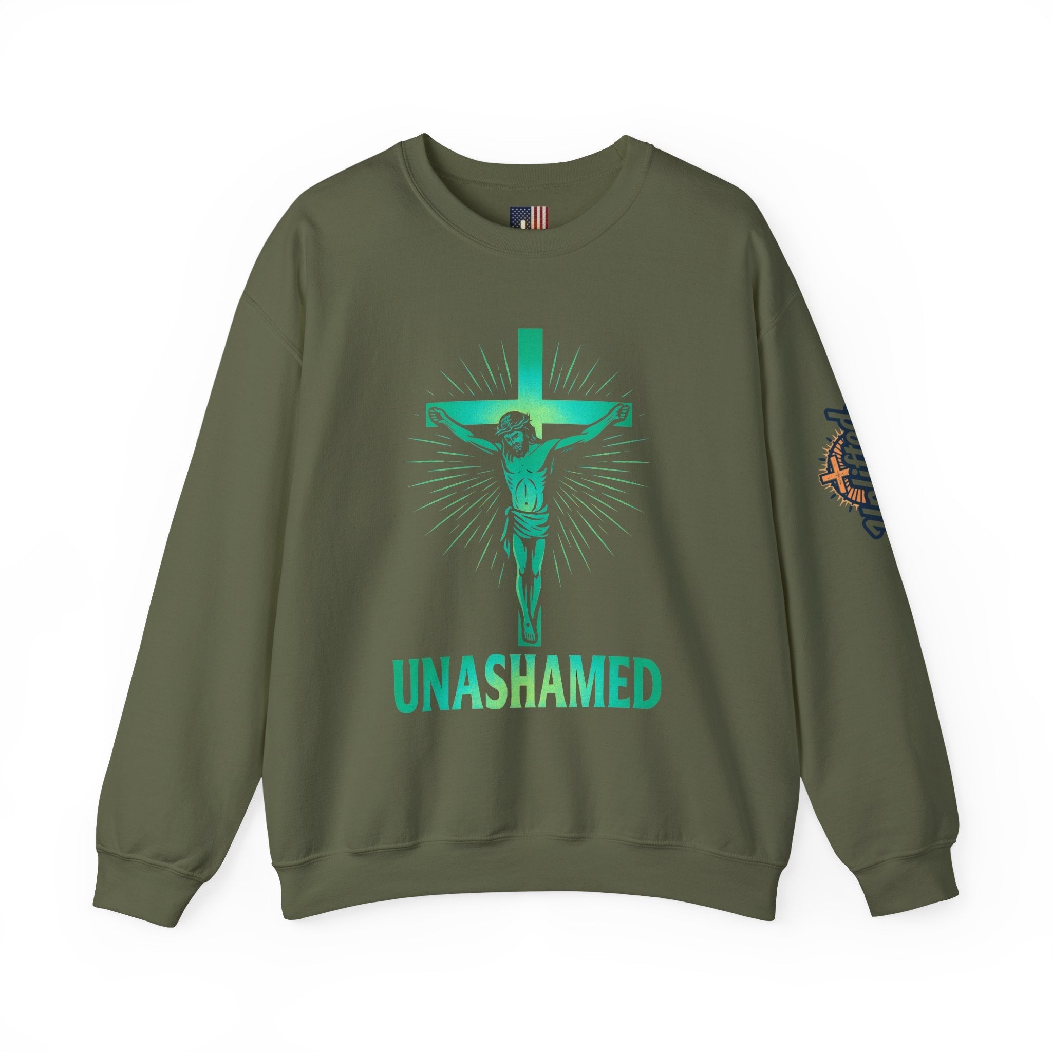 Unashamed Sweatshirt – Romans 1:16 Crucifixion Christian Sweatshirt for Bold Unwavering Faith Printify