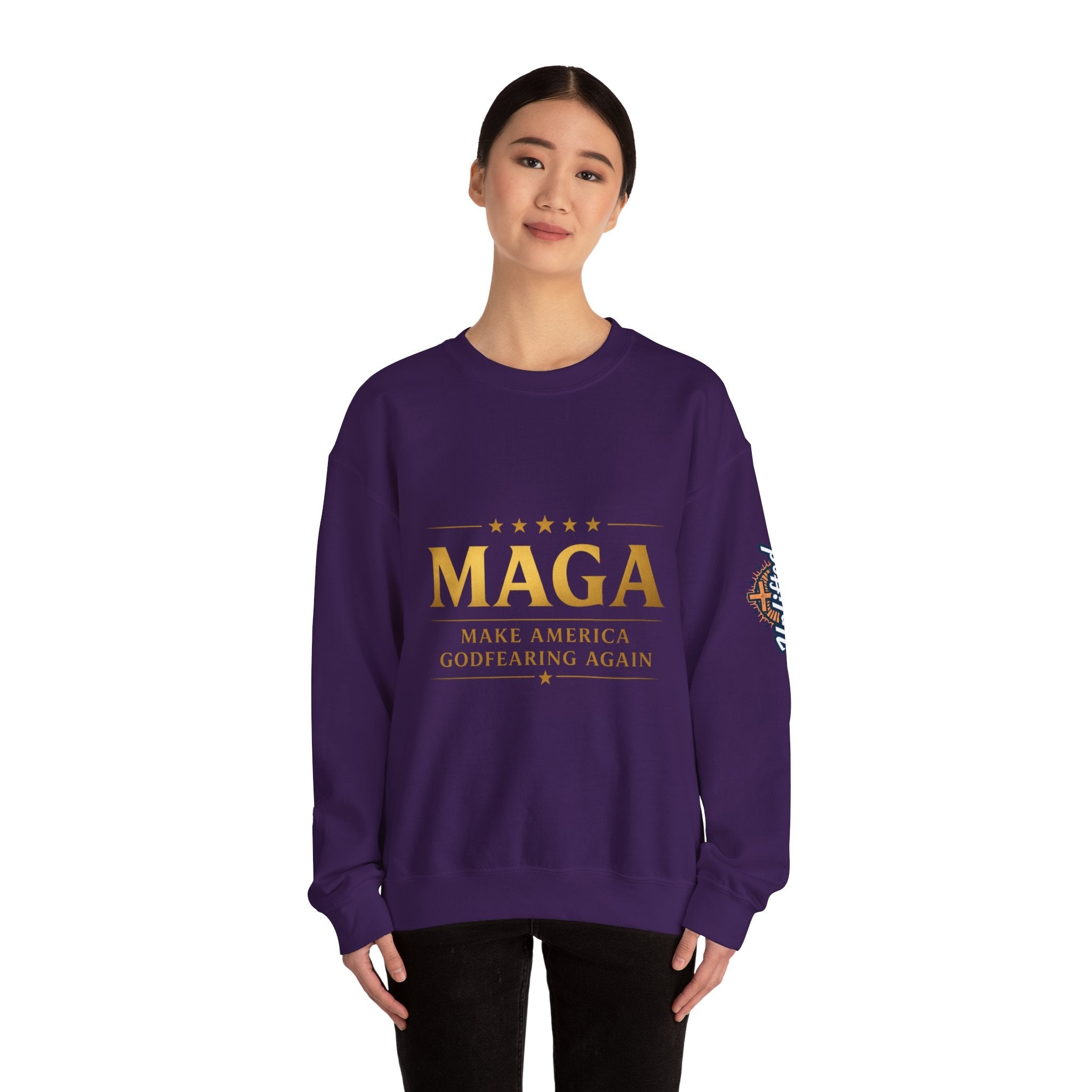 Sweatshirt — "MAGA Make America Godfearing Again" Gold Logo Crewneck Printify