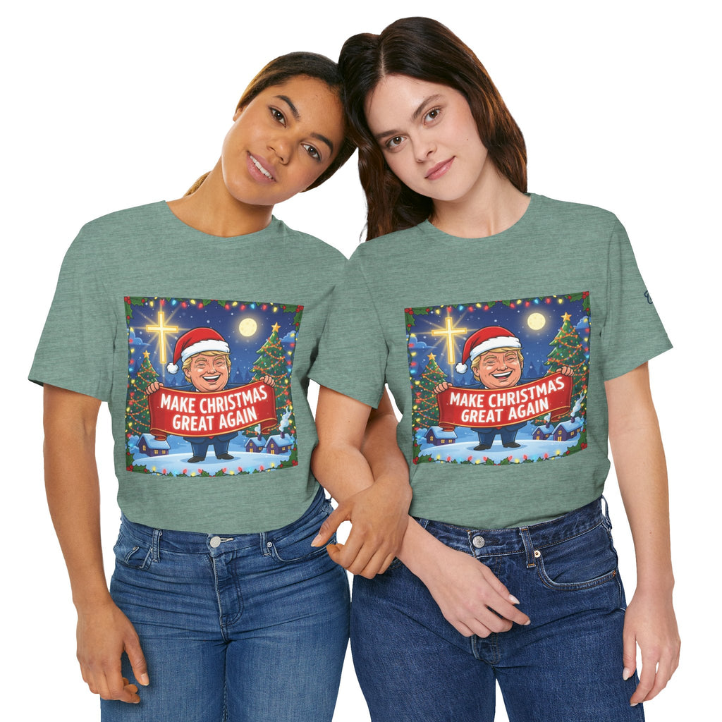 🎄 Make Christmas Great Again – Patriotic Christian Christmas T-Shirt | Bold Holiday Faith Tee | Red & White Banner Design | Uplifted Gear Printify