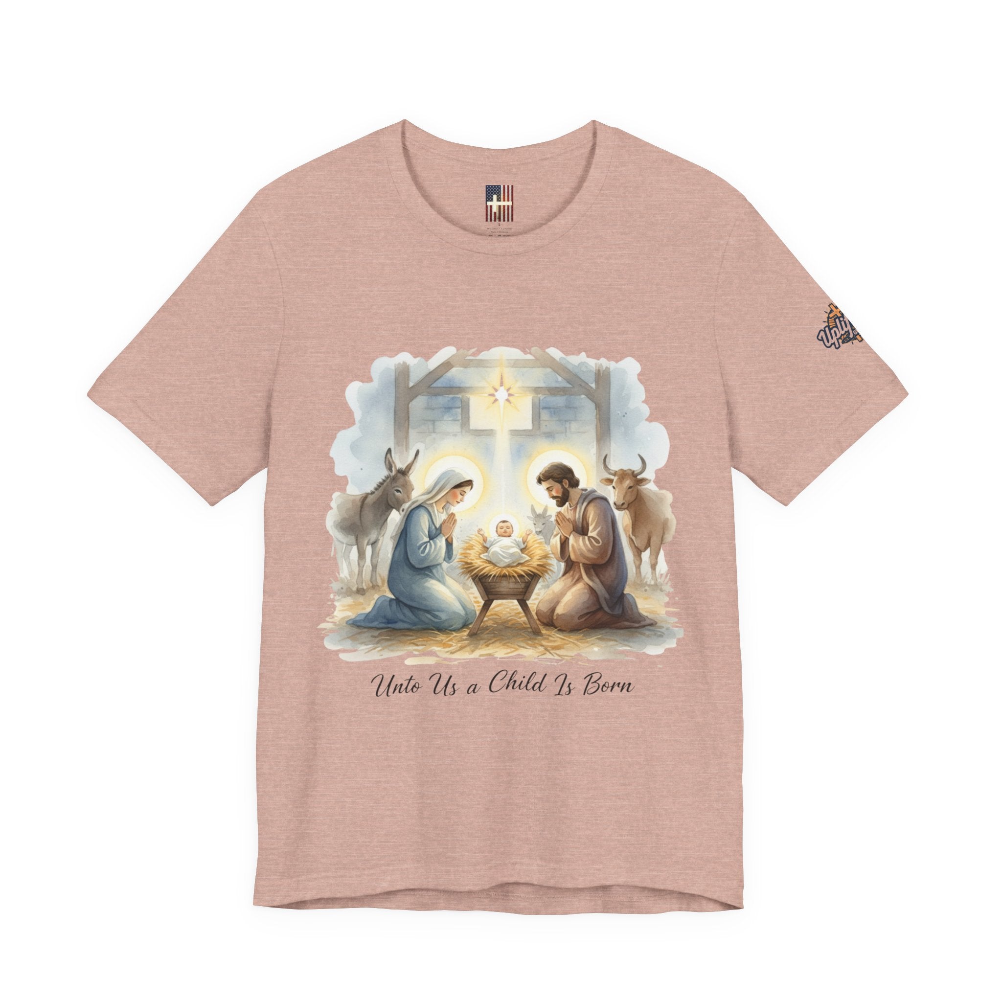 Unto Us a Child is Born T-shirt – Isaiah 9:6 Nativity Manger Scene Christian Christmas T-shirt for Holy Night Faith Printify