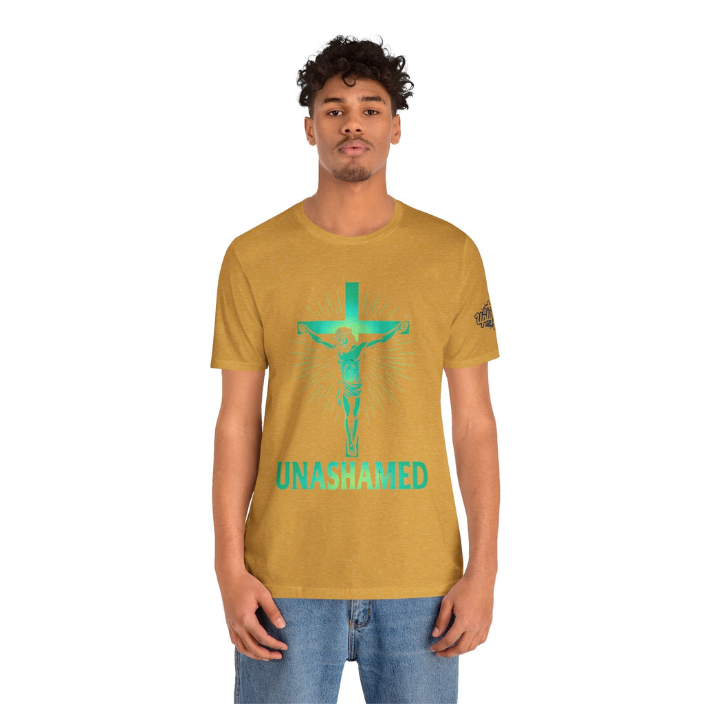 Unashamed T-shirt – Romans 1:16 Crucifixion Christian t-shirt for Bold Unwavering Faith Printify