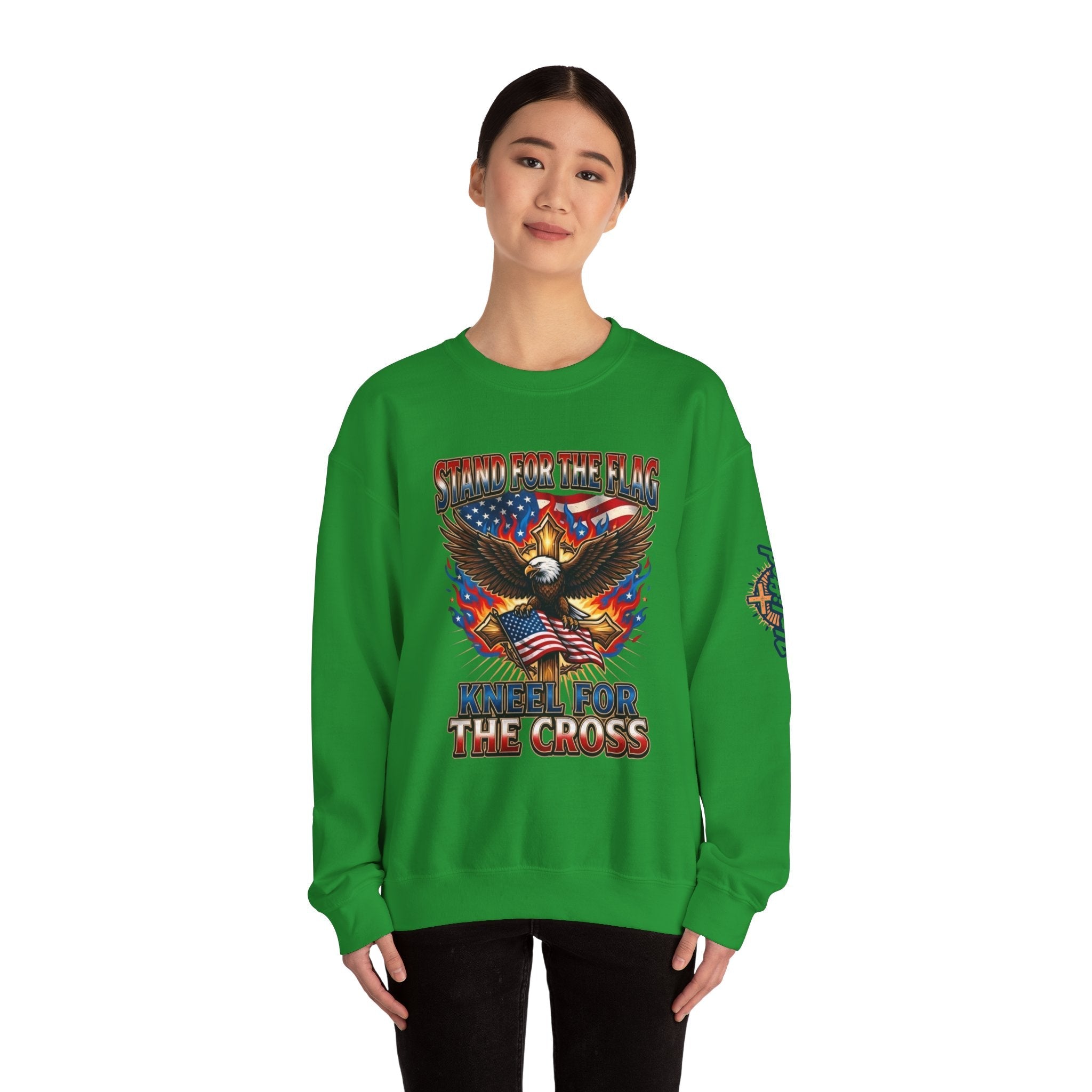 Stand for the Flag Kneel for the Cross Sweatshirt | Patriotic Eagle Sweatshirt Printify
