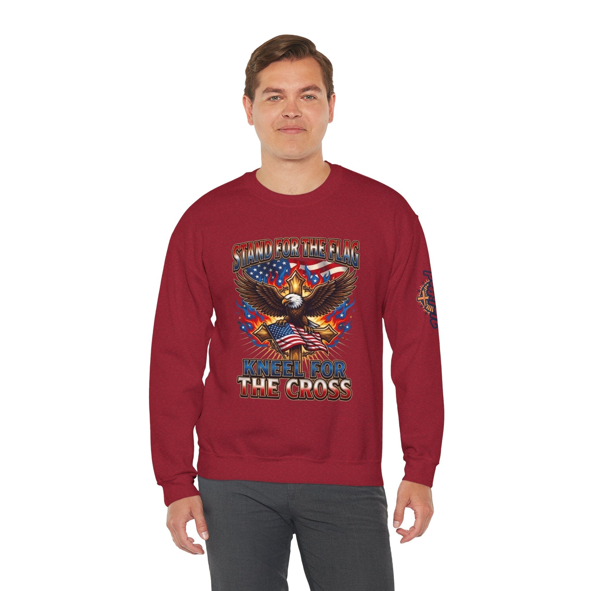 Stand for the Flag Kneel for the Cross Sweatshirt | Patriotic Eagle Sweatshirt Printify