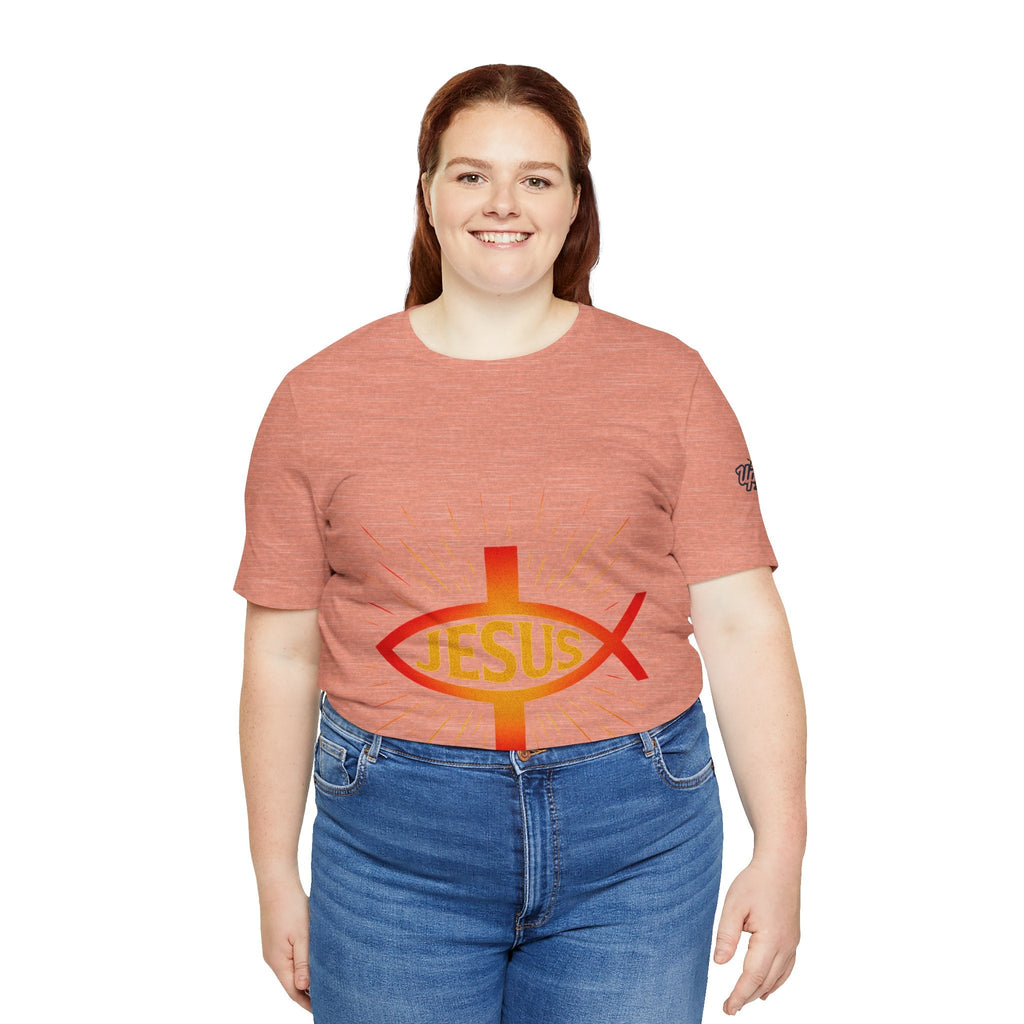 Jesus Ichthys T-shirt – Christian Fish Symbol with Cross & Jesus Inscription T-shirt for Eternal Faith & Streetwear Printify