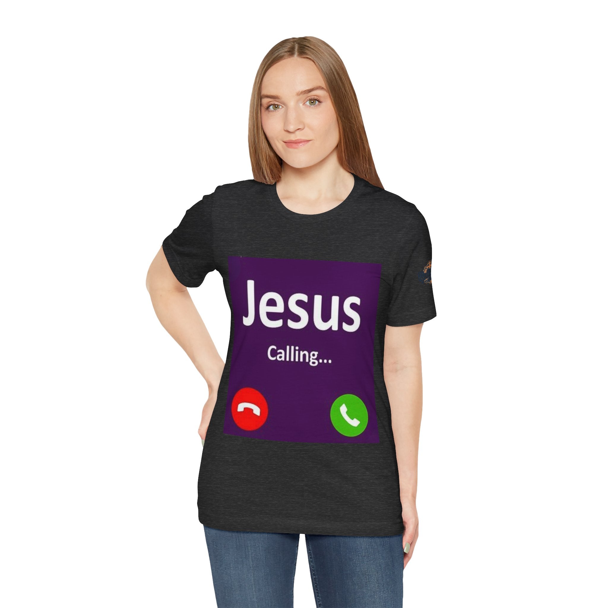 Jesus Calling T-shirt – Funny Cell Phone Screen Christian T-shirt for Divine Connection & Faith Humor Printify