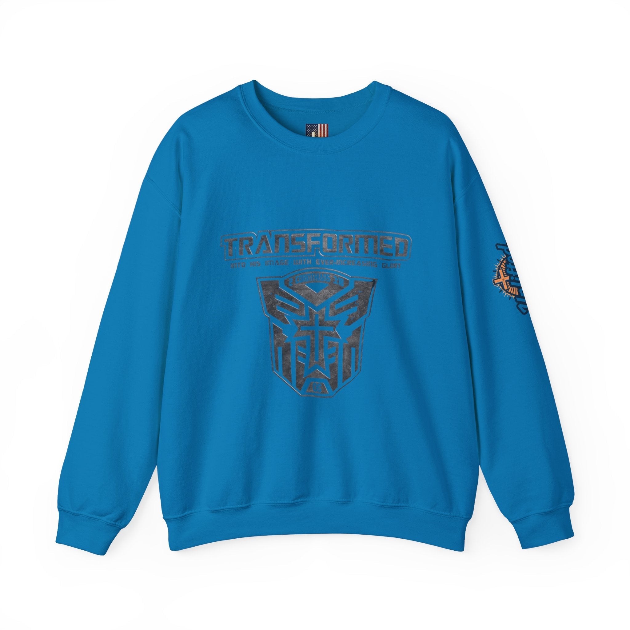 Transformer Logo Christian Sweatshirt | 2 Corinthians 3:18 Bible Verse Sweatshirt Printify