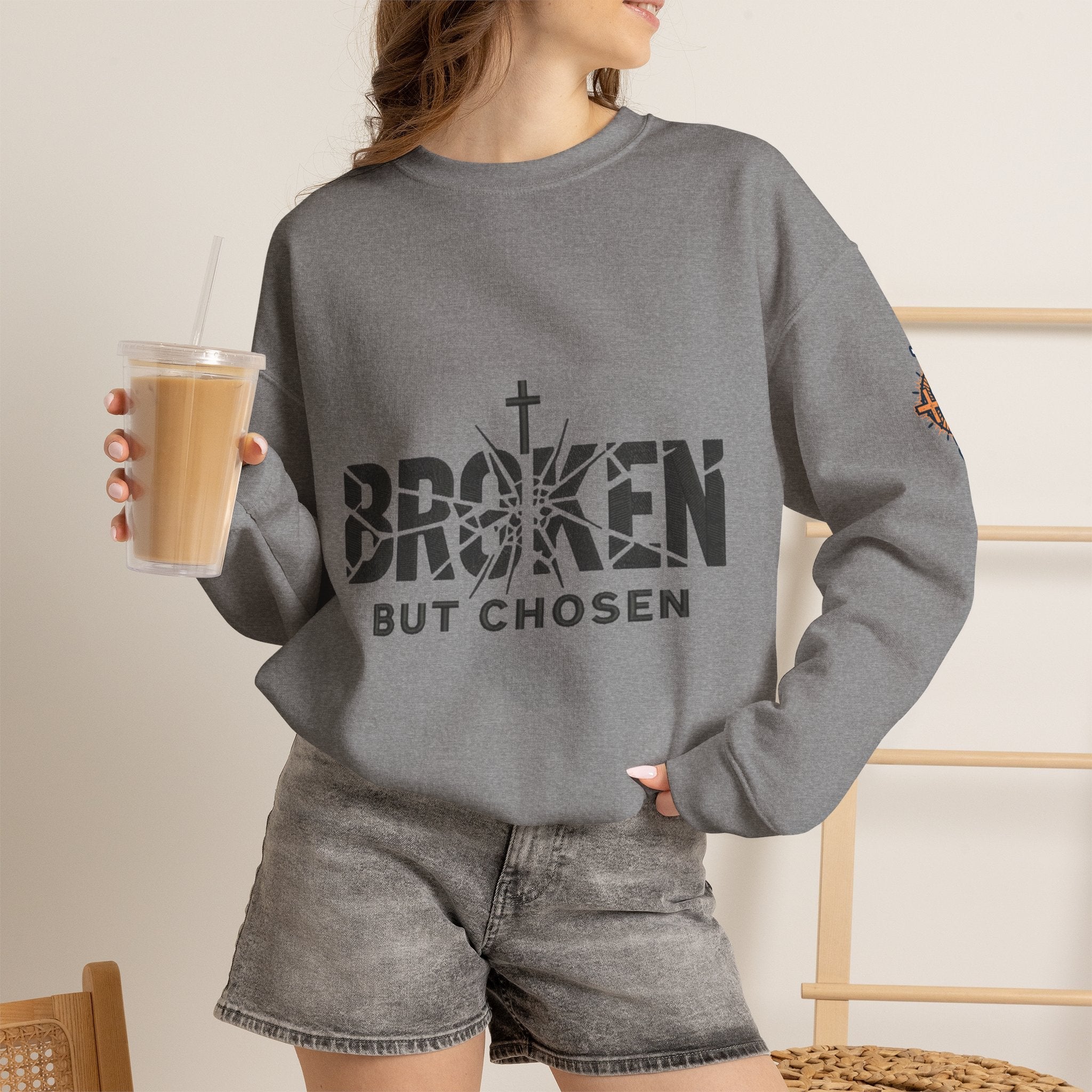 Broken But Chosen Crewneck Sweatshirt Printify