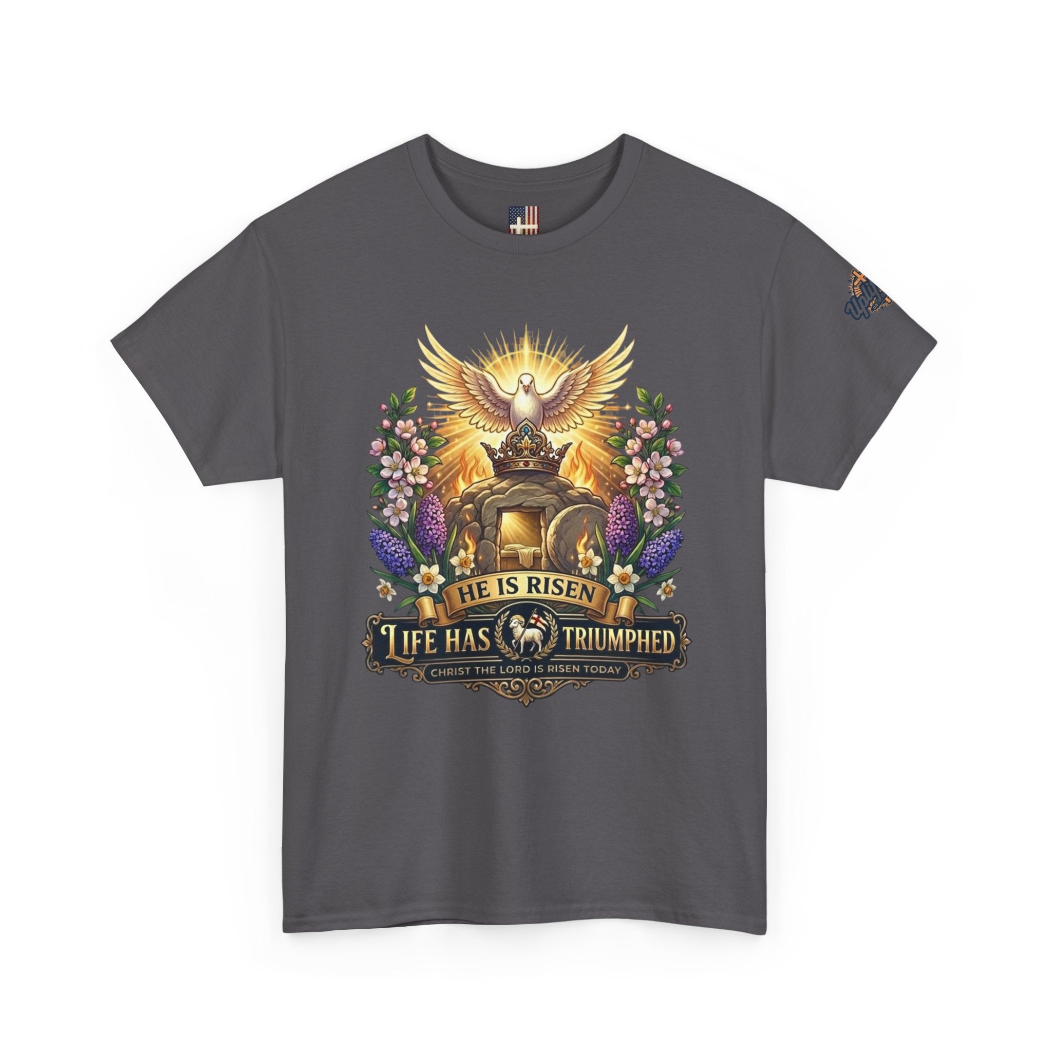 He Is Risen "Life Has Triumphed" T-Shirt — Easter Resurrection Christian Tee Printify