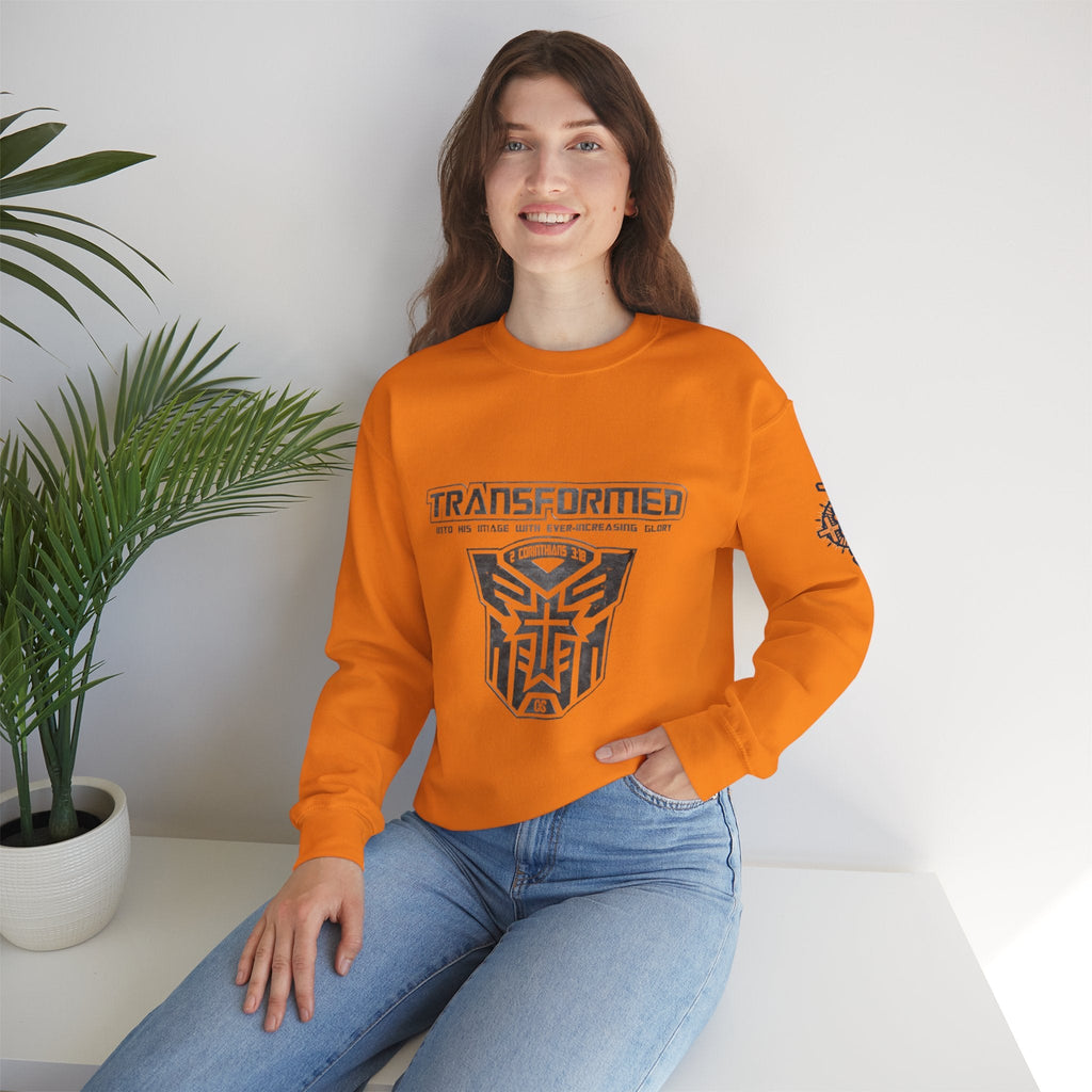 Transformer Logo Christian Sweatshirt | 2 Corinthians 3:18 Bible Verse Sweatshirt Printify