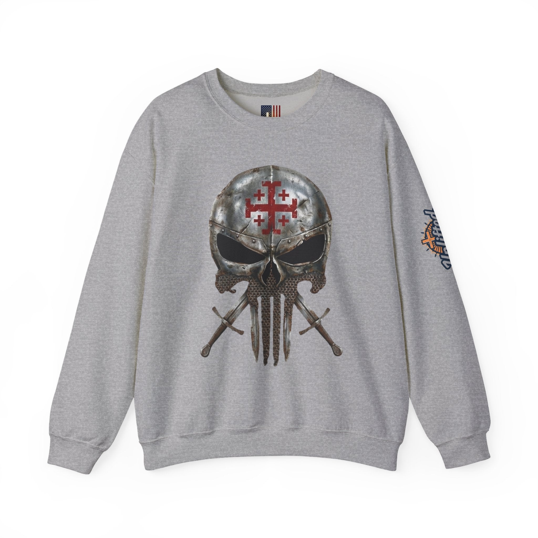 Crusader Knight Christian Skull Sweatshirt - Warrior Armor of God Sweatshirt Printify