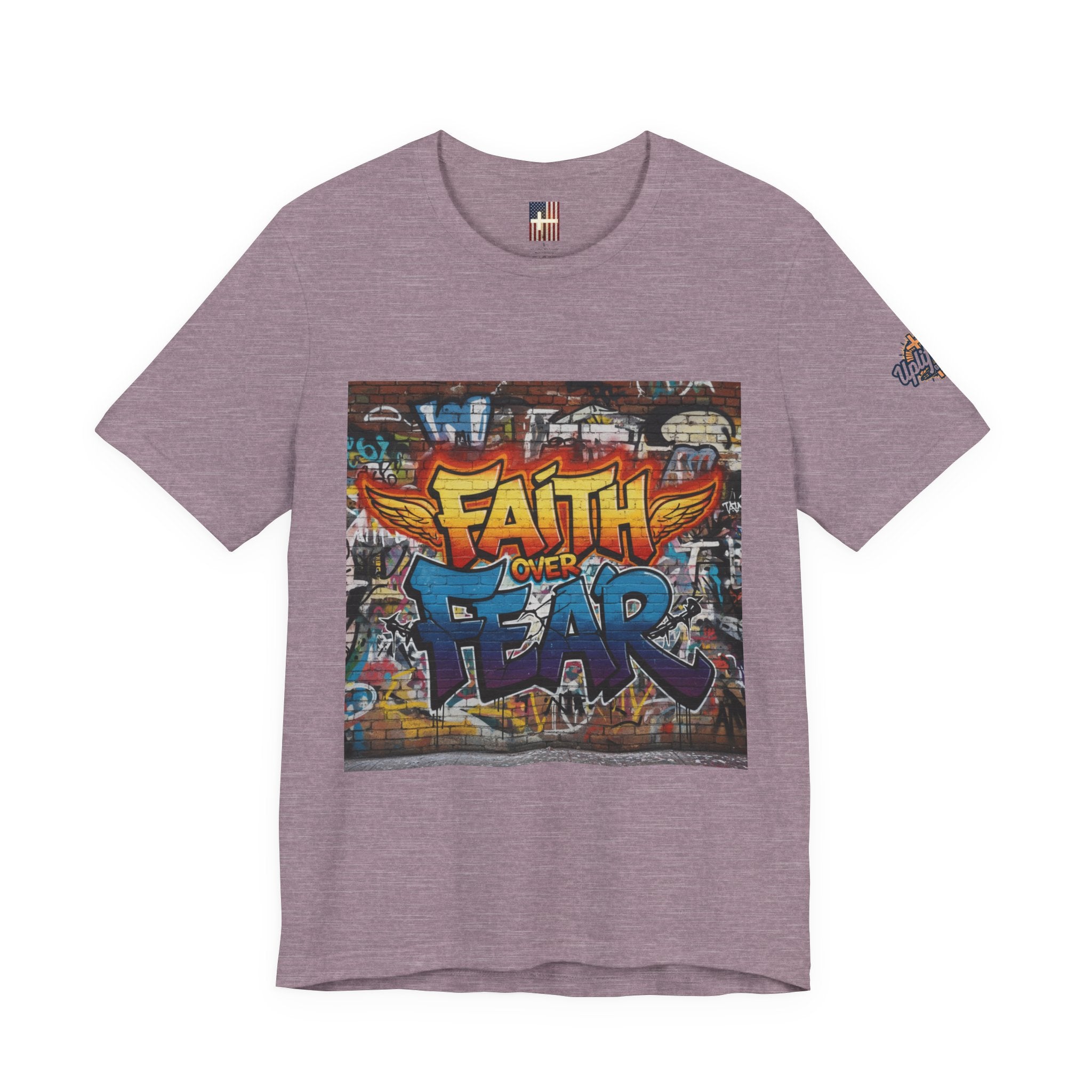 Faith Over Fear T-shirt – Graffiti Wall Christian T-shirt for Bold 2 Corinthians 5:7 Streetwear & Unshakable Faith Printify