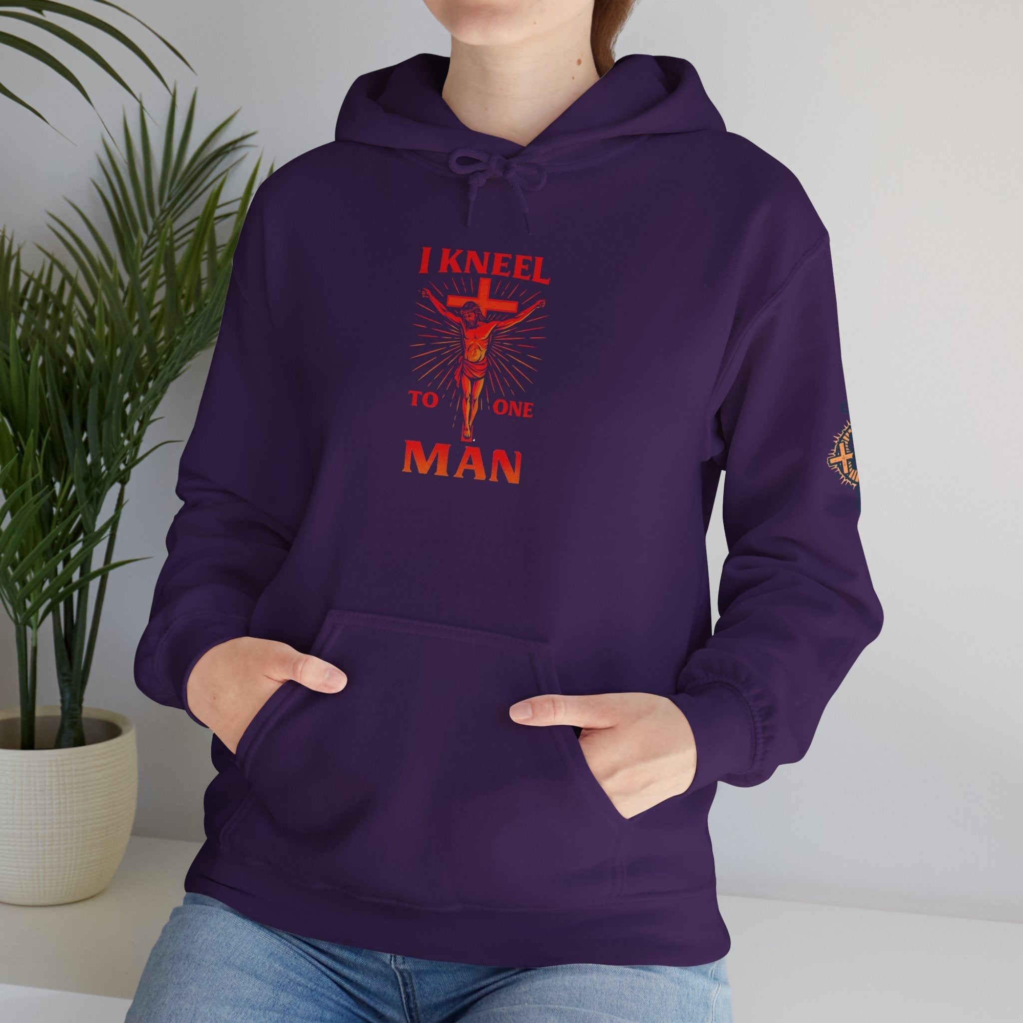 I Kneel to One Man Hoodie – Crucifixion Christian Sweatshirt for Unashamed Devotion & Bold Faith Printify