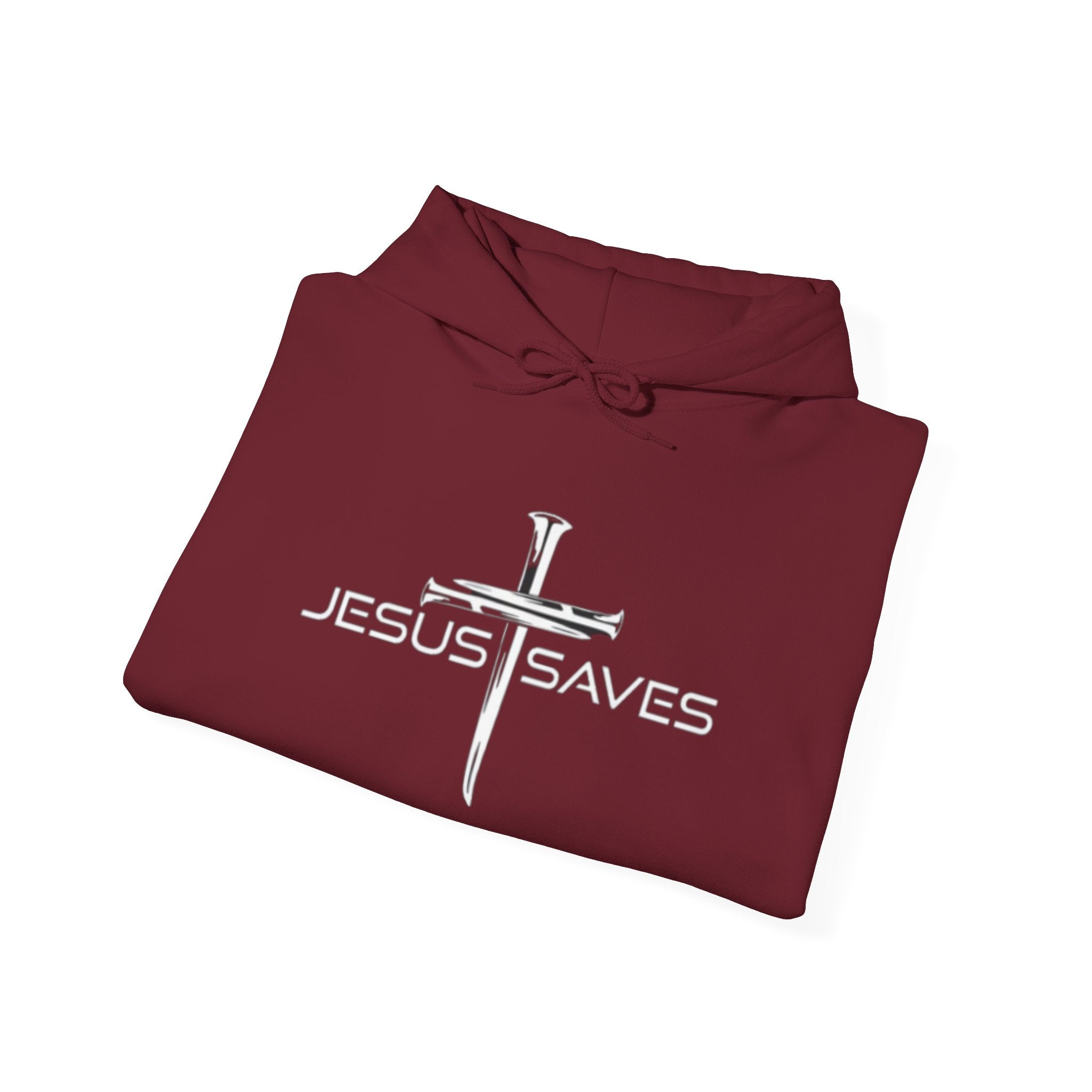Jesus Saves Hoodie – 3 Nails Crucifix Cross Christian Sweatshirt for Redemption Faith & Bold Salvation Printify