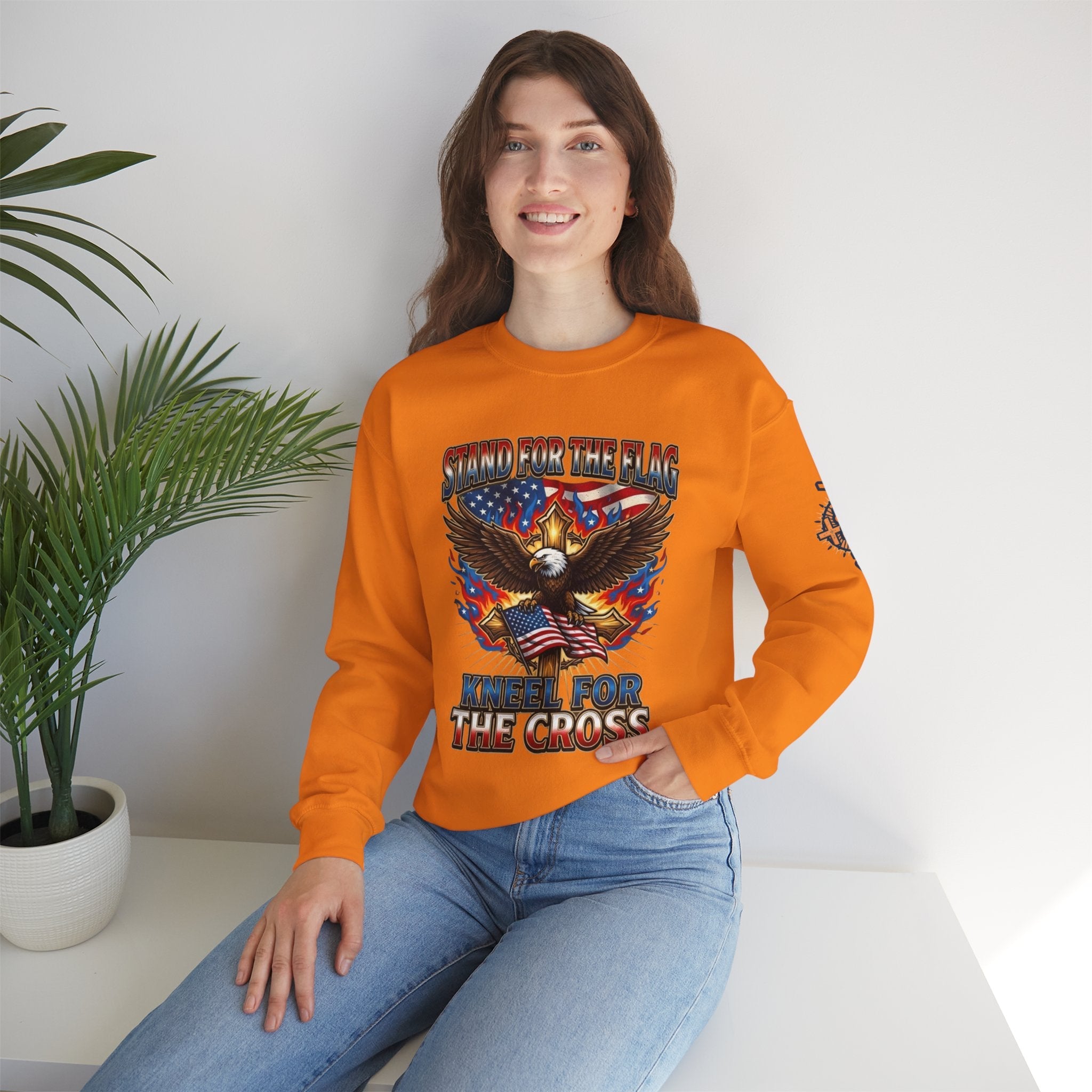 Stand for the Flag Kneel for the Cross Sweatshirt | Patriotic Eagle Sweatshirt Printify