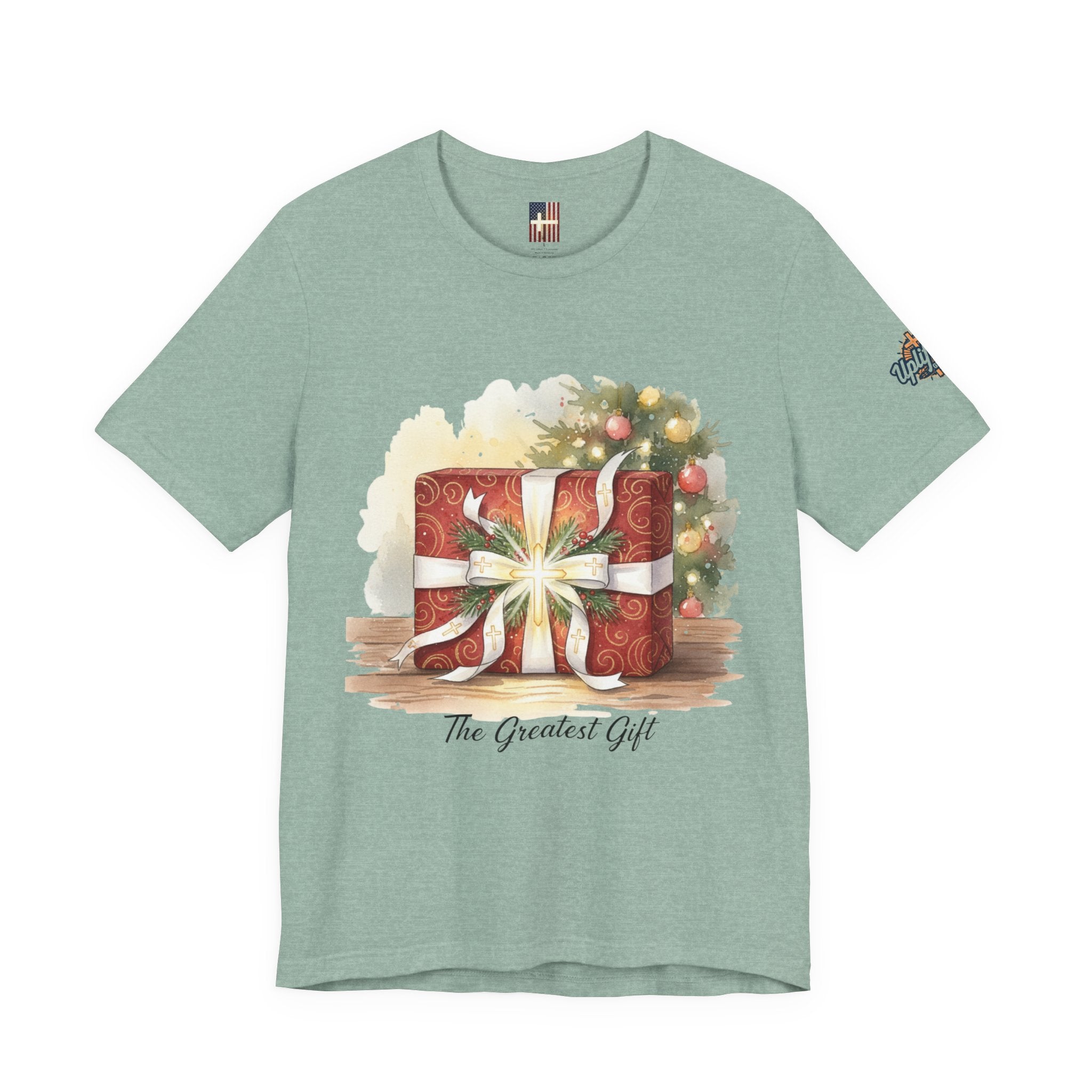 The Greatest Gift T-shirt – Cross Bow Present Christian T-shirt for Christmas Salvation & Eternal Faith Printify