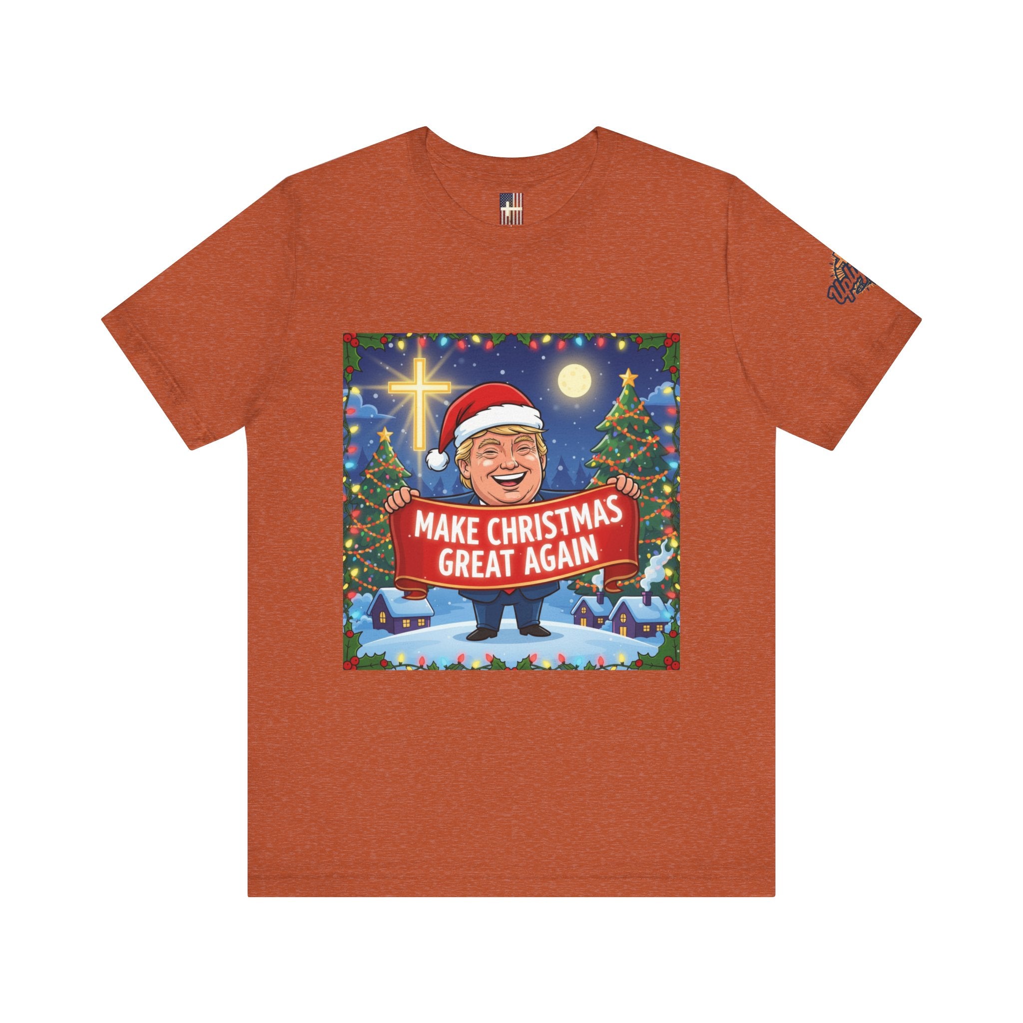 🎄 Make Christmas Great Again – Patriotic Christian Christmas T-Shirt | Bold Holiday Faith Tee | Red & White Banner Design | Uplifted Gear Printify