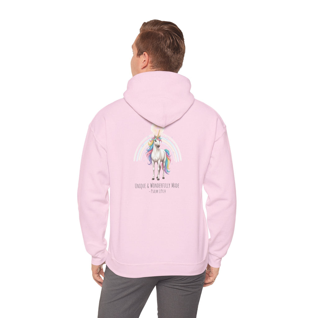 Unique Unicorn Hoodie – Rainbow Cross Psalm 139:14 Christian Hoodie for Wonderfully Made Printify