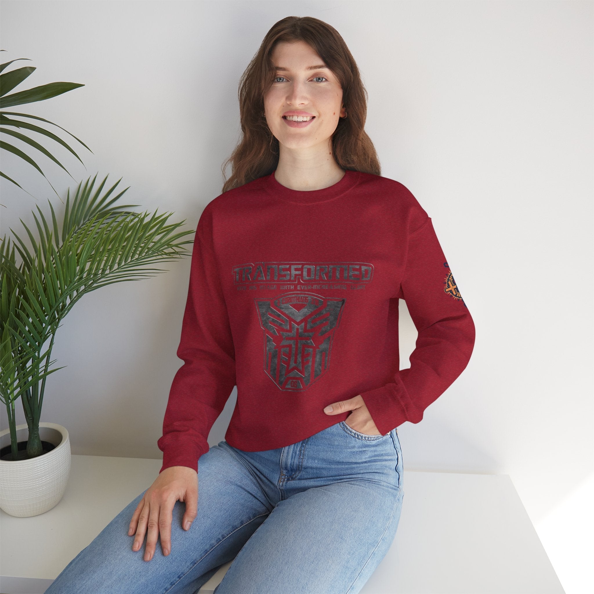 Transformer Logo Christian Sweatshirt | 2 Corinthians 3:18 Bible Verse Sweatshirt Printify