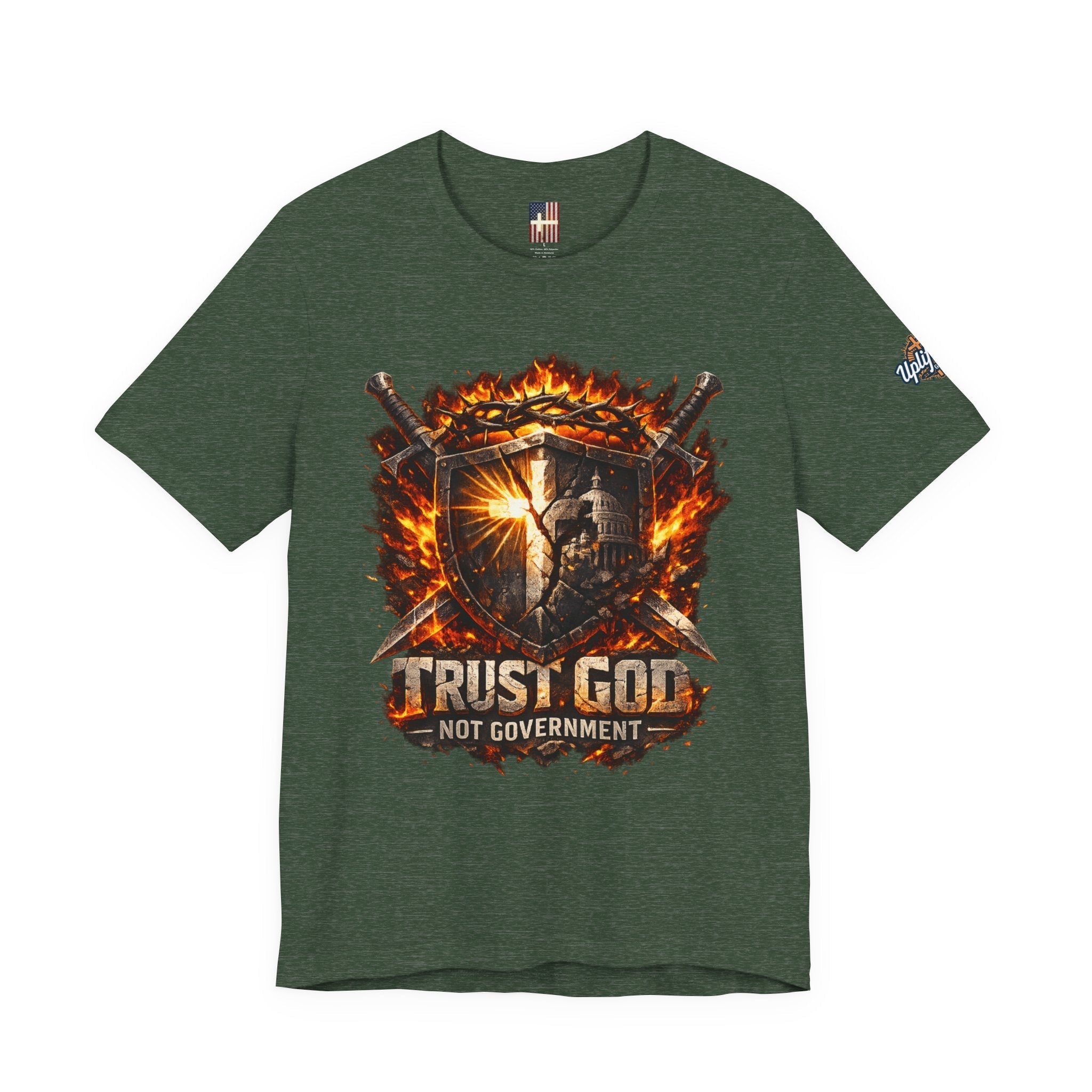 Trust God Not Government Shield Tee — Patriotic Christian Faith T-Shirt Printify