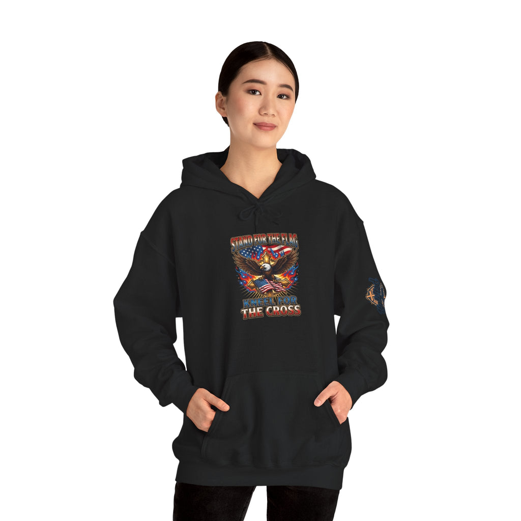 Stand for the Flag Kneel for the Cross Hoodie | Patriotic Eagle Hoodie Printify