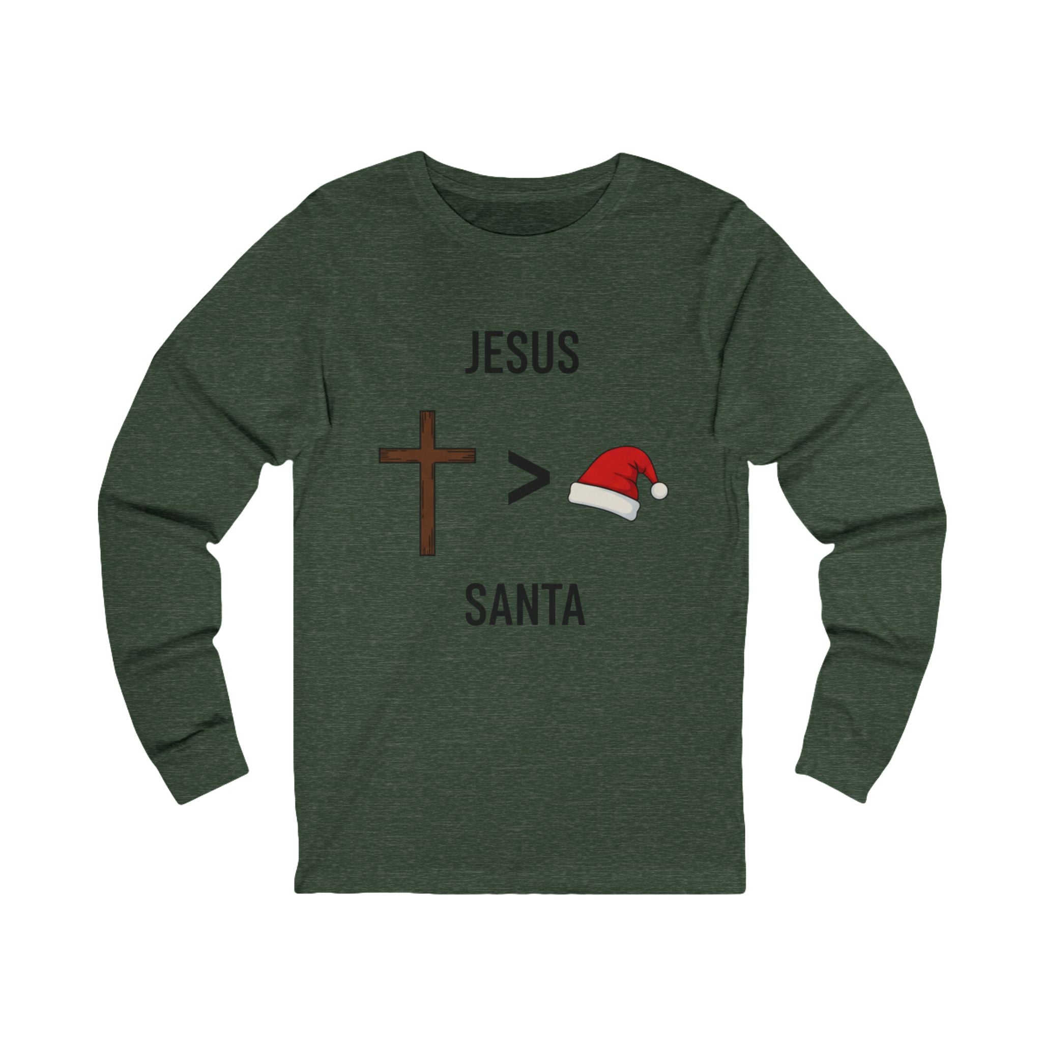 🎄 Jesus > Santa – Minimalist Christian Christmas Long Sleeve Shirt | Bold Faith Over Holiday Tee | Cross vs Santa Hat Design | Uplifted Gear Printify
