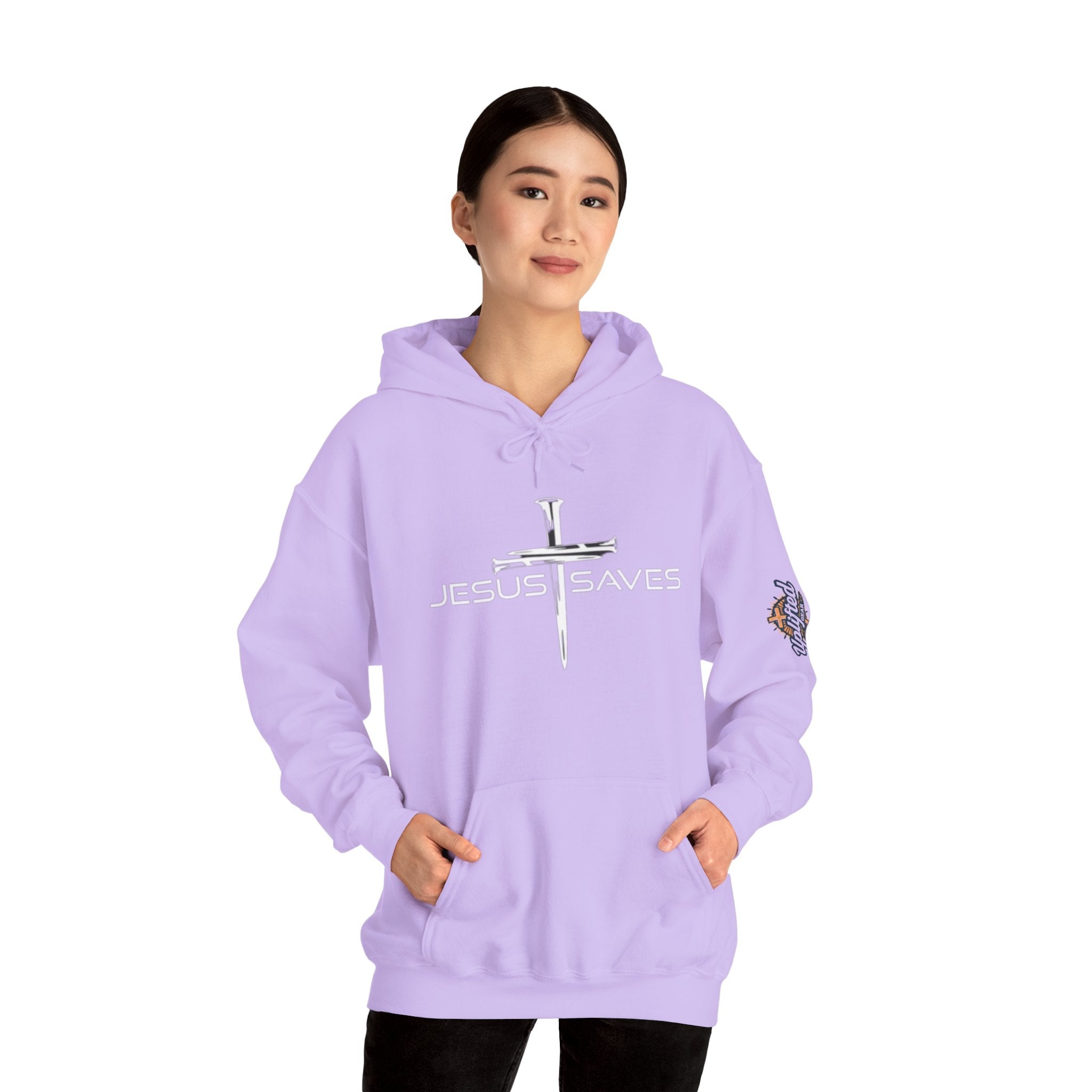 Jesus Saves Hoodie – 3 Nails Crucifix Cross Christian Sweatshirt for Redemption Faith & Bold Salvation Printify