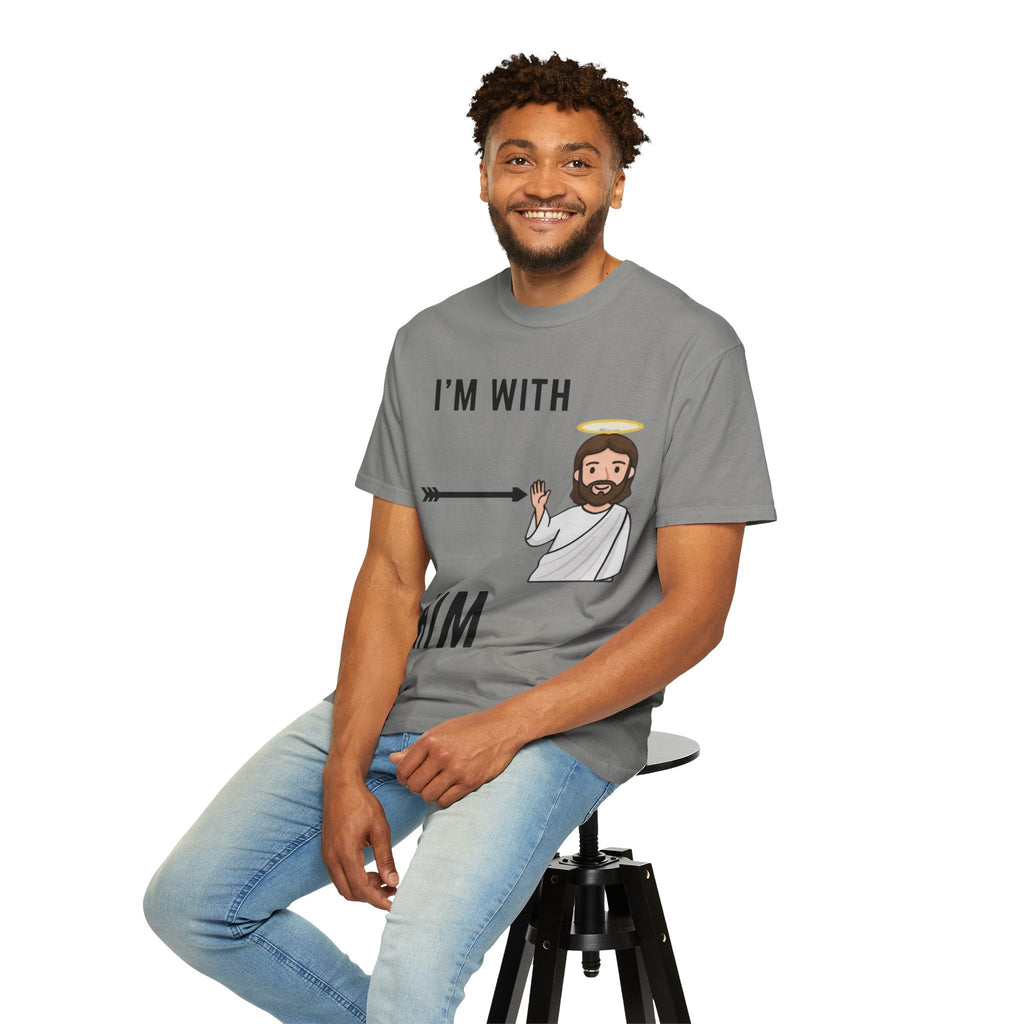 🔥 I’m With Him → Christian T-Shirt | Arrow Pointing to Jesus | Minimalist Faith Tee | Subtle Cross Design | Bible-Inspired Apparel by Uplifted Gear Printify