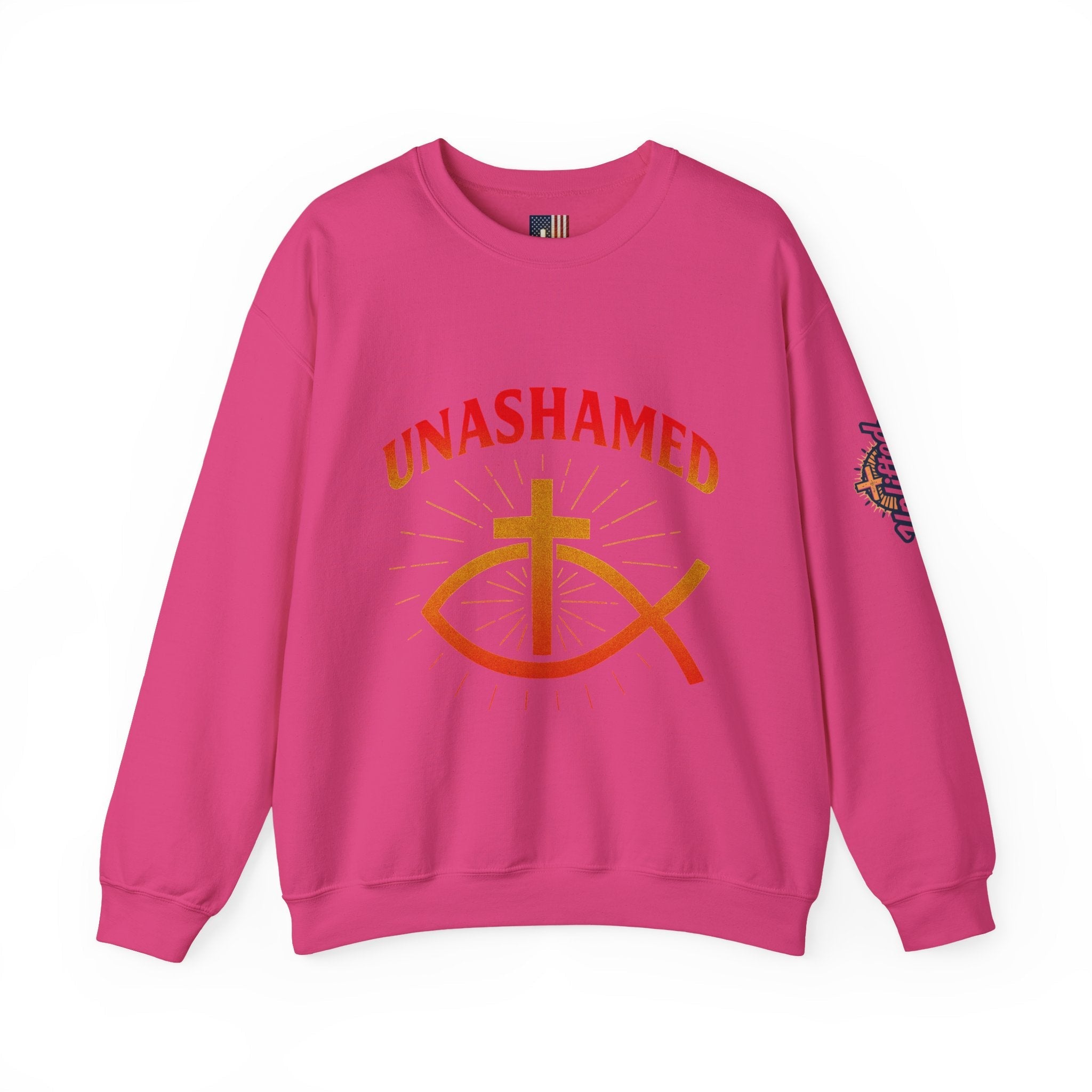 Unashamed Sweatshirt – Ichthys Jesus Fish & Cross Christian Sweatshirt for Romans 1:16 Bold Faith Printify