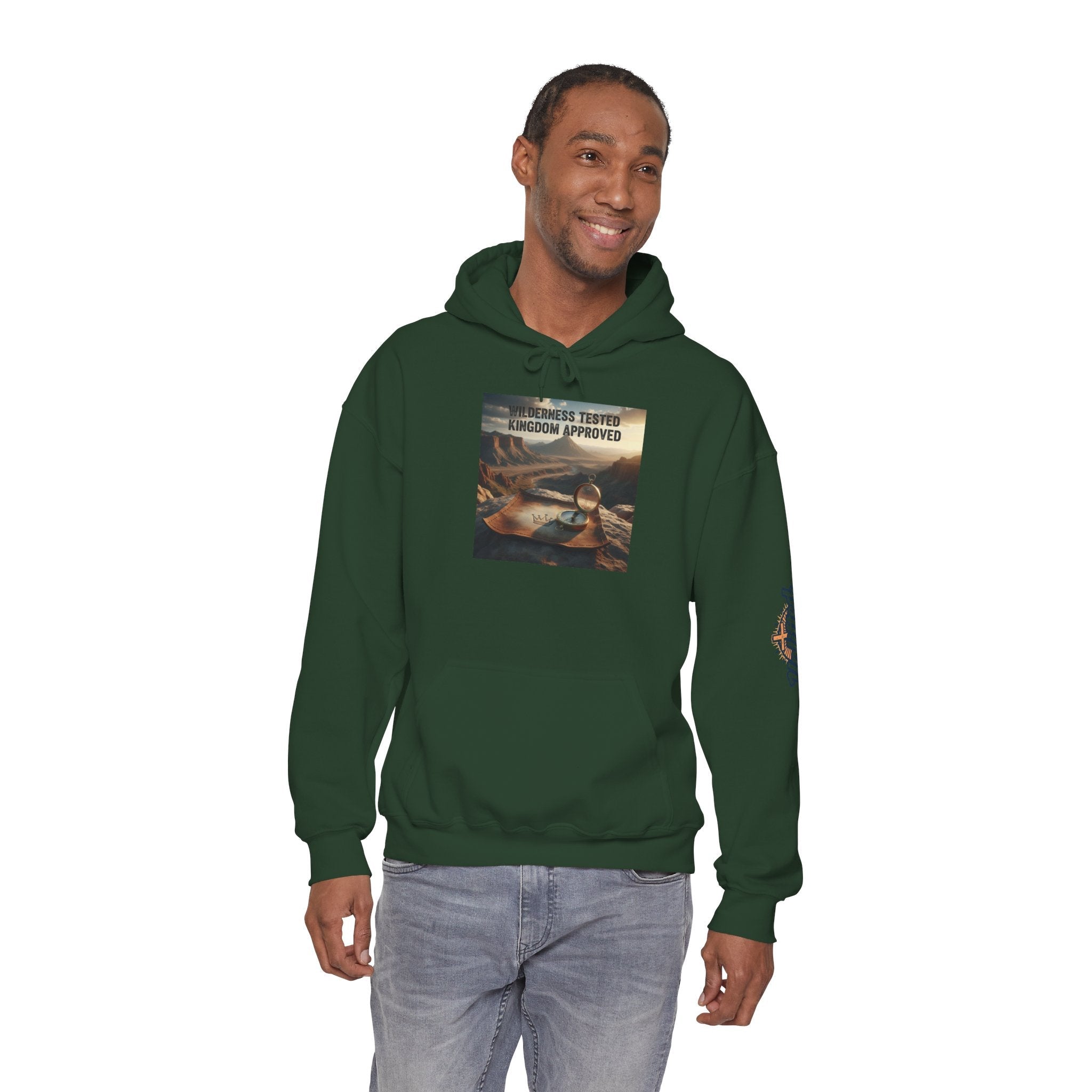 Wilderness Tested Kingdom Approved Hoodie – Mountain Desert Compass Crown Christian Sweatshirt for Biblical Adventure Faith Printify