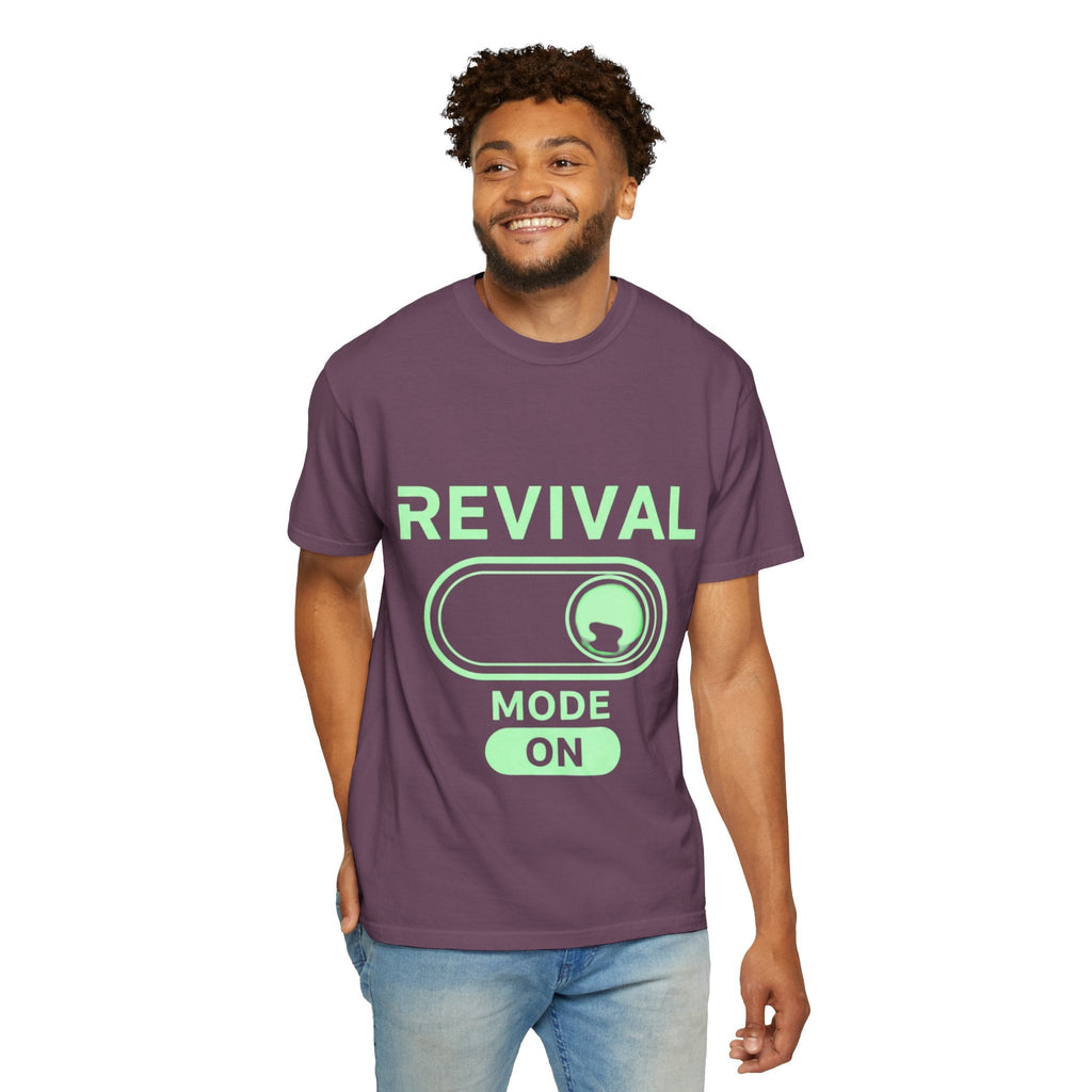 🔥 Revival Mode: ON – Christian Techwear T-Shirt | Glowing Green Faith Switch | Futuristic Jesus Shirt | Activate Your Spiritual Awakening | Uplifted Gear Printify