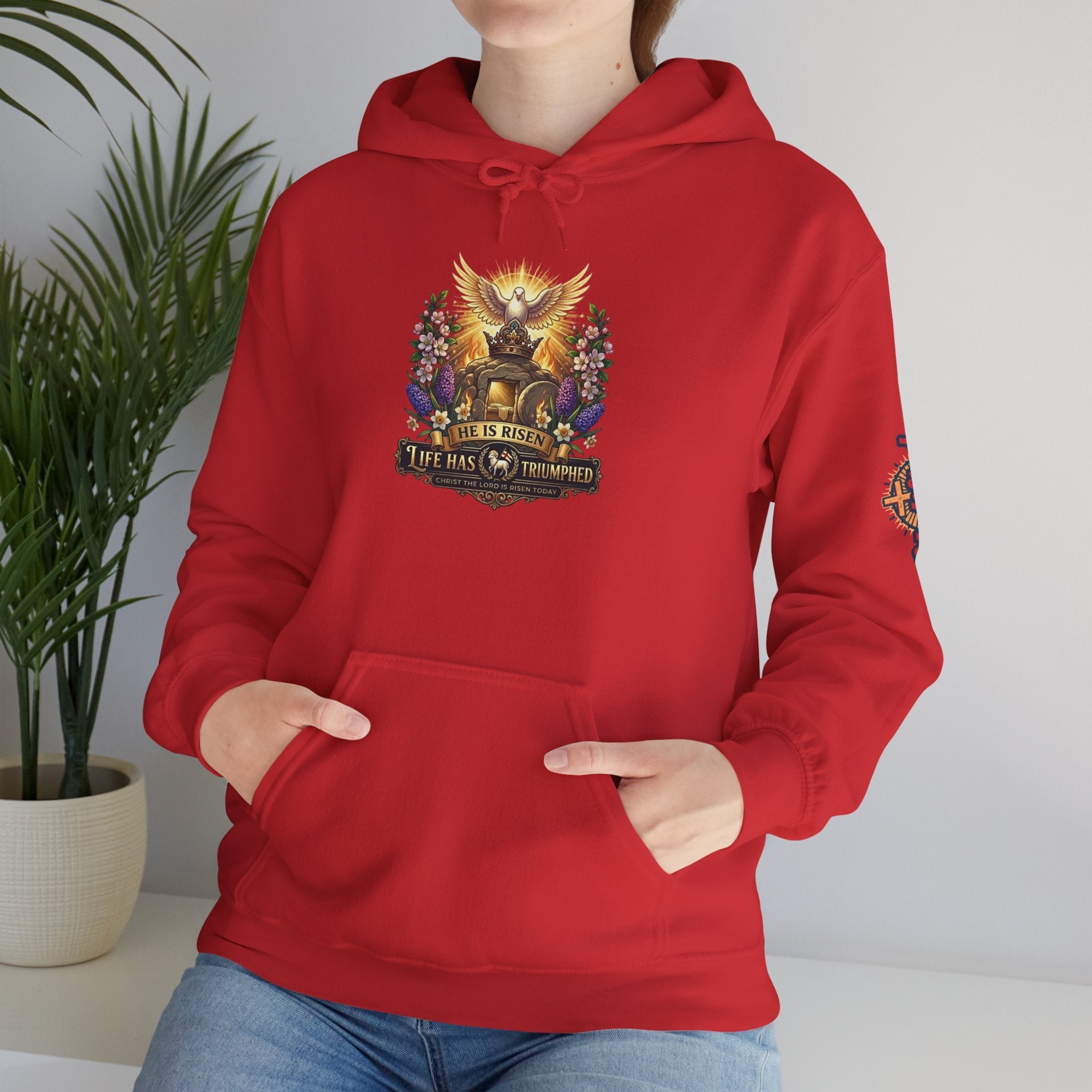 He Is Risen "Life Has Triumphed" Hoodie — Easter Resurrection Christian Hoodie Printify