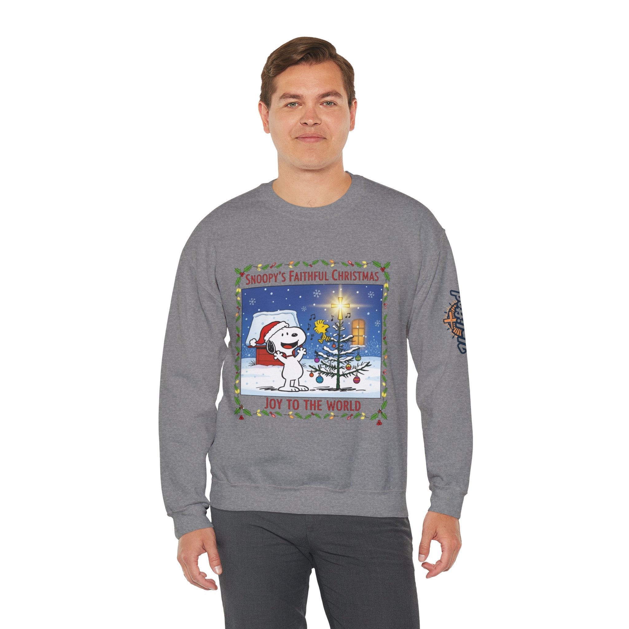 🎄 Faithful Christmas Friends – Christian Holiday Sweatshirt | Festive Tree & Cartoon Duo | Heartwarming Christmas Tee by Uplifted Gear Printify