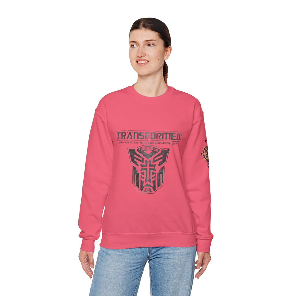 Transformer Logo Christian Sweatshirt | 2 Corinthians 3:18 Bible Verse Sweatshirt Printify