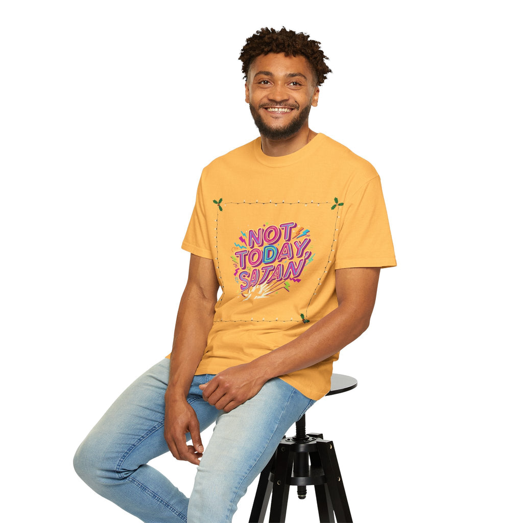 🔥 Not Today, Satan – Retro 90s Christian T-Shirt | Neon Faith Tee | Funky Cartoon Devil | Bold Bible Verse Shirt | Uplifted Gear Printify