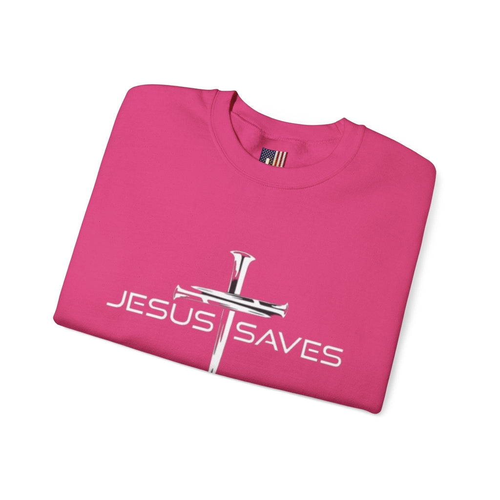 Jesus Saves Sweatshirt – 3 Nails Crucifix Cross Christian Sweatshirt for Redemption Faith & Bold Salvation Printify