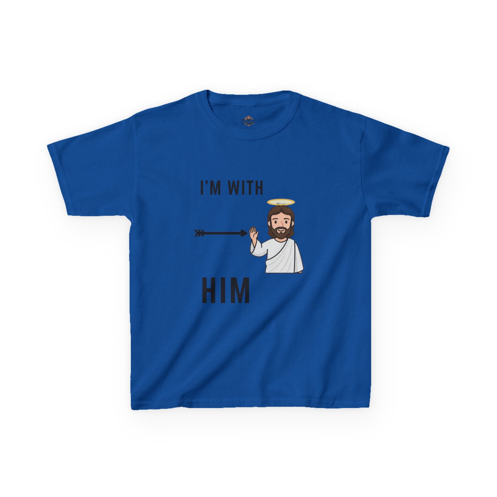 🔥 I’m With Him → Christian Kids T-Shirt | Arrow Pointing to Jesus | Minimalist Faith Tee | Subtle Cross Design | Bible-Inspired Apparel by Uplifted Gear Printify