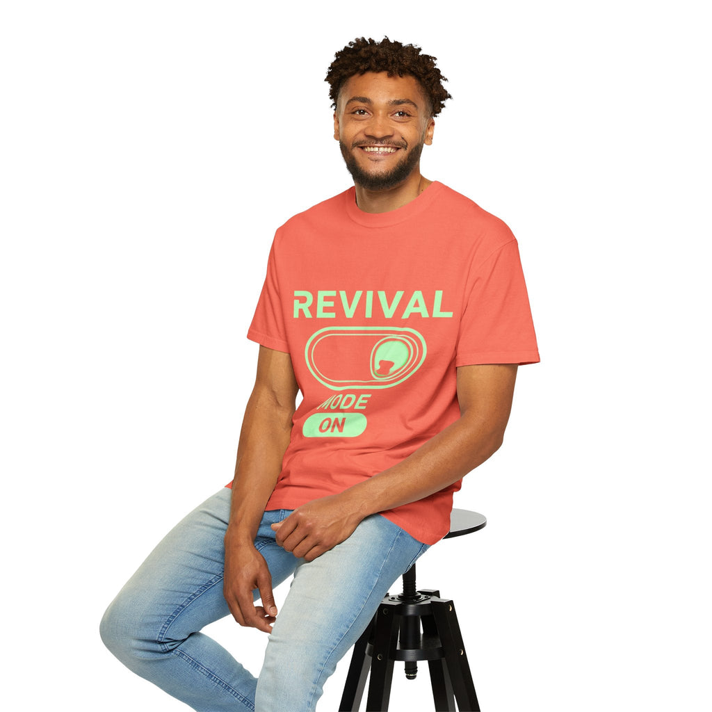 🔥 Revival Mode: ON – Christian Techwear T-Shirt | Glowing Green Faith Switch | Futuristic Jesus Shirt | Activate Your Spiritual Awakening | Uplifted Gear Printify
