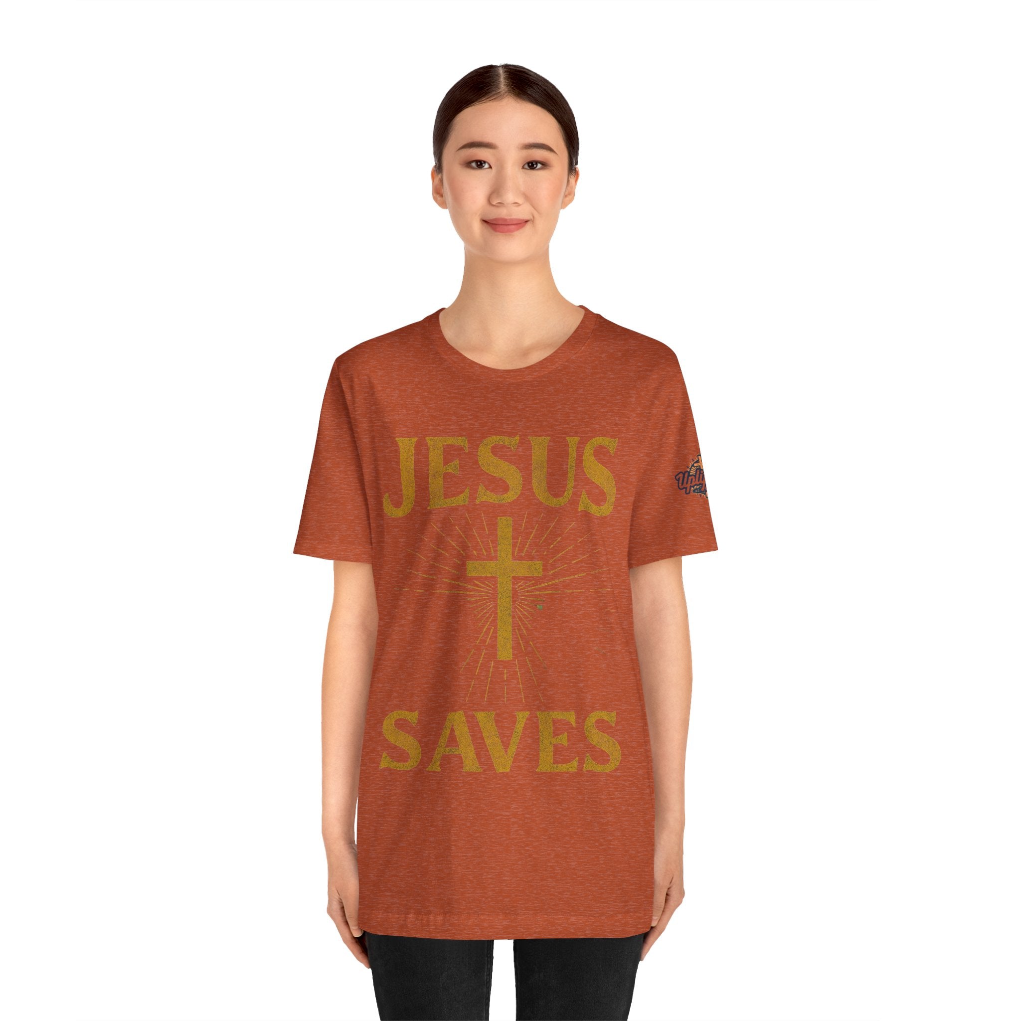 Jesus Saves T-shirt – Radiant Cross & Rays of Light Christian T-shirt for Eternal Hope & Faith Printify