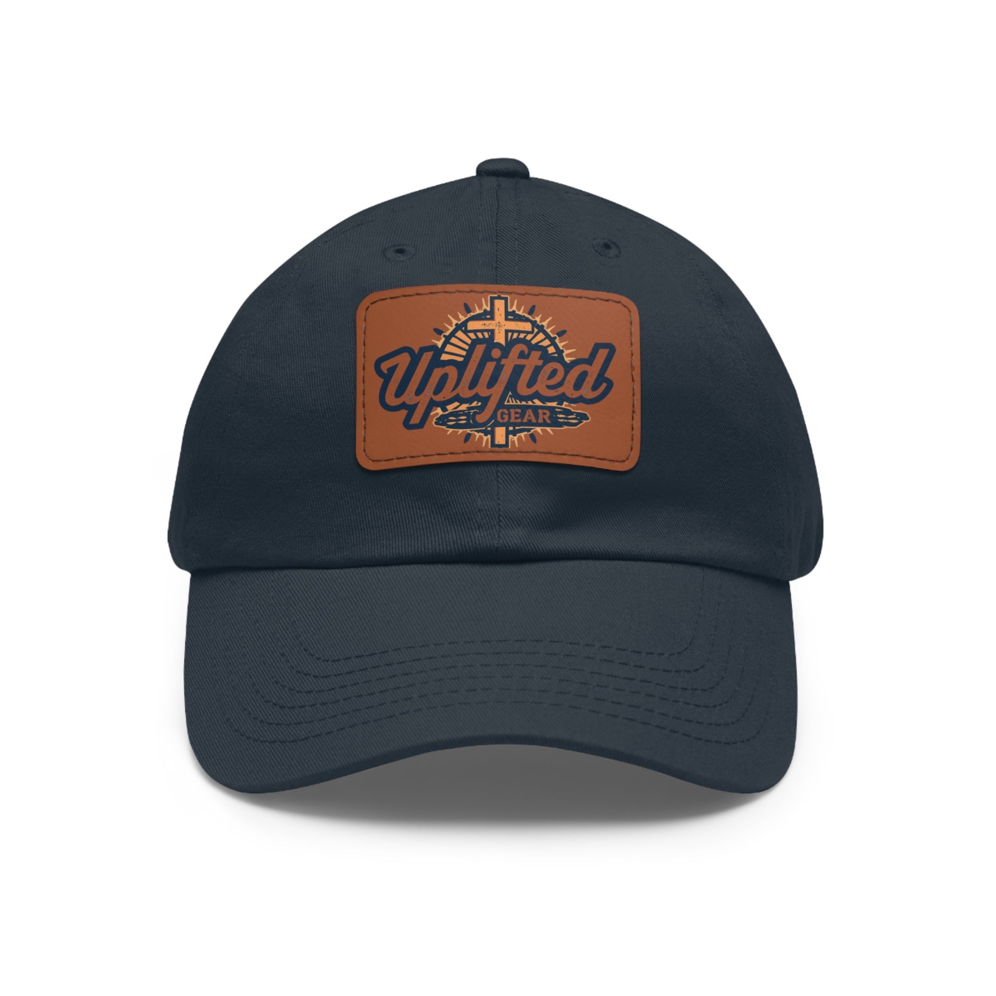Uplifted Gear Leather Patch Dad Hat — Vintage Aviation Logo Cap Printify