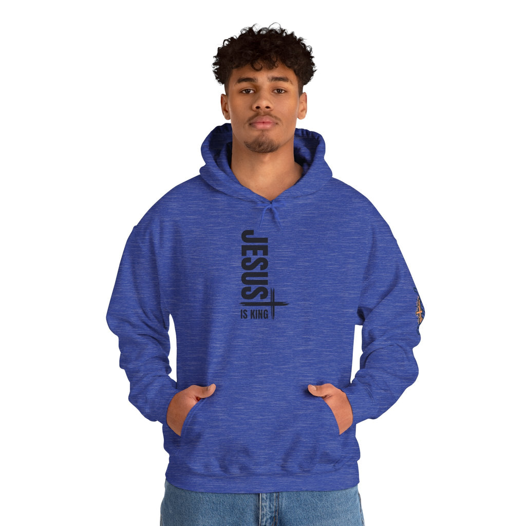 Jesus Is King Hoodie | Modern Typographic Cross Christian Hoodie Printify