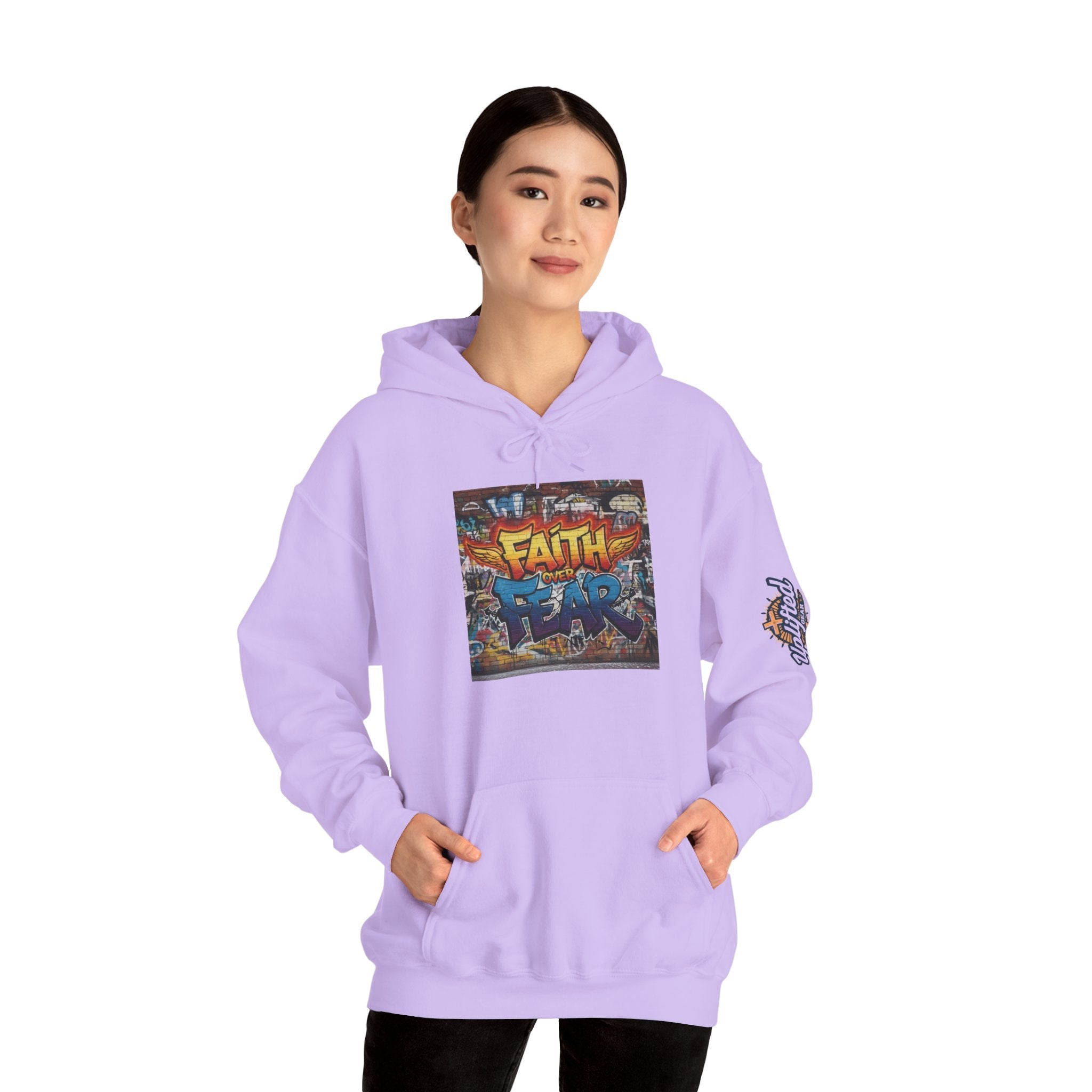Faith Over Fear Hoodie – Graffiti Wall Christian Sweatshirt for Bold 2 Corinthians 5:7 Streetwear & Unshakable Faith Printify
