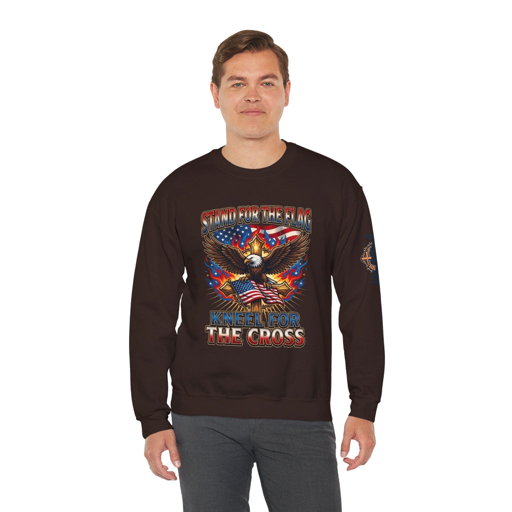 Stand for the Flag Kneel for the Cross Sweatshirt | Patriotic Eagle Sweatshirt Printify