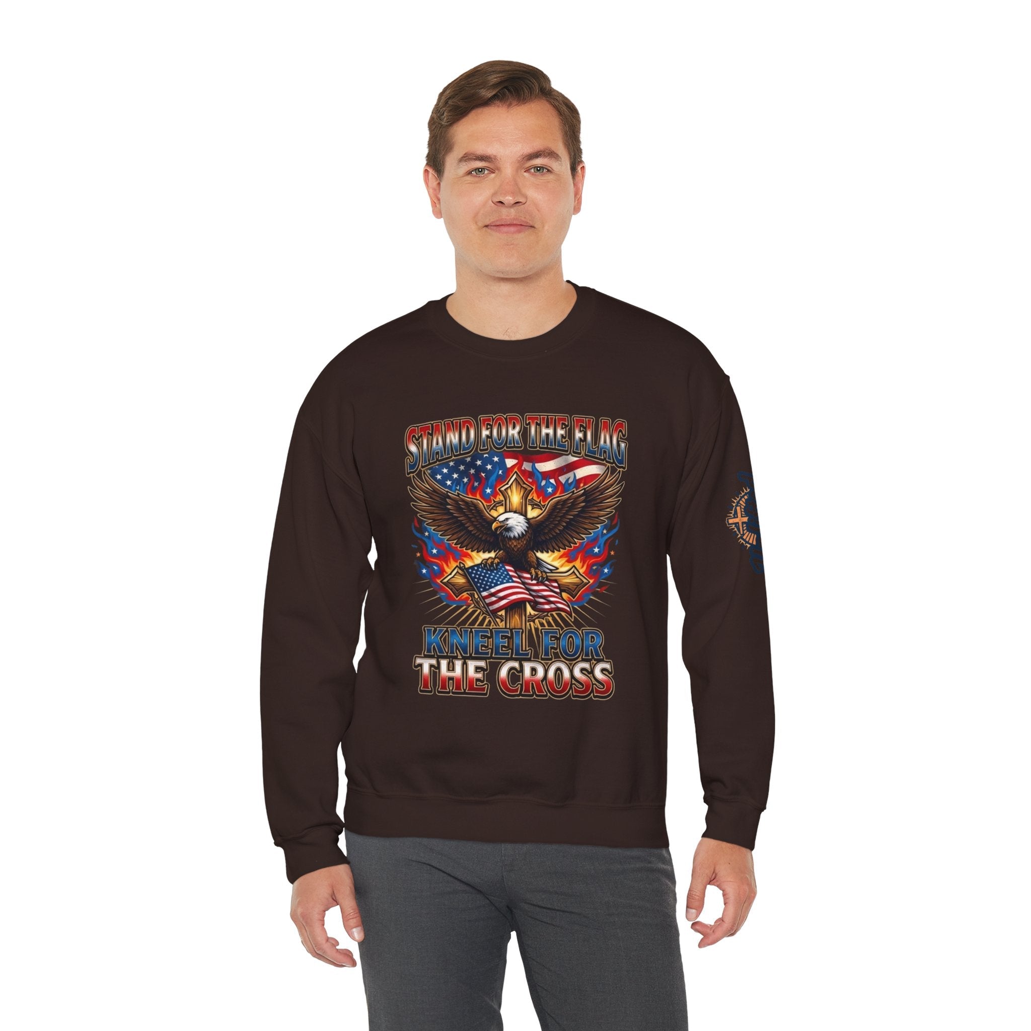 Stand for the Flag Kneel for the Cross Sweatshirt | Patriotic Eagle Sweatshirt Printify