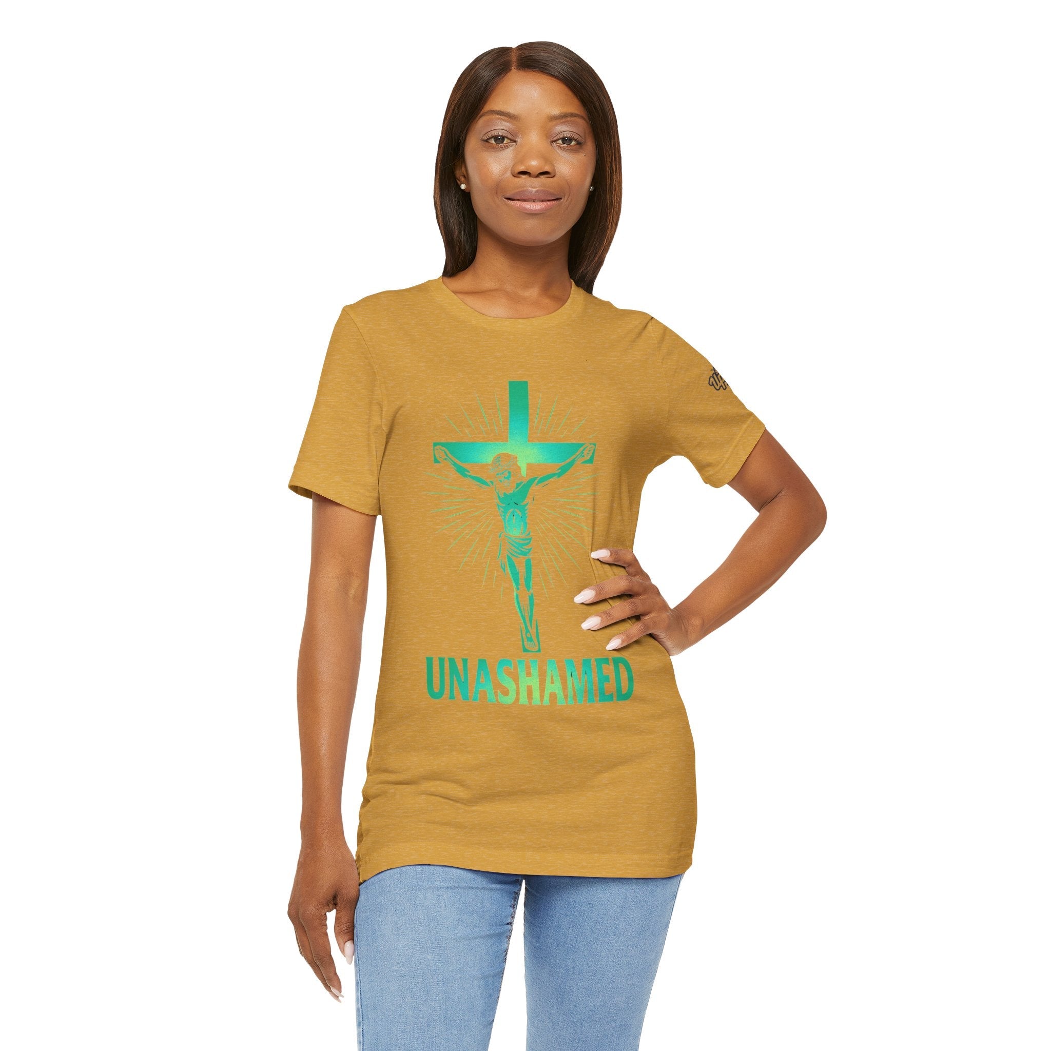 Unashamed T-shirt – Romans 1:16 Crucifixion Christian t-shirt for Bold Unwavering Faith Printify